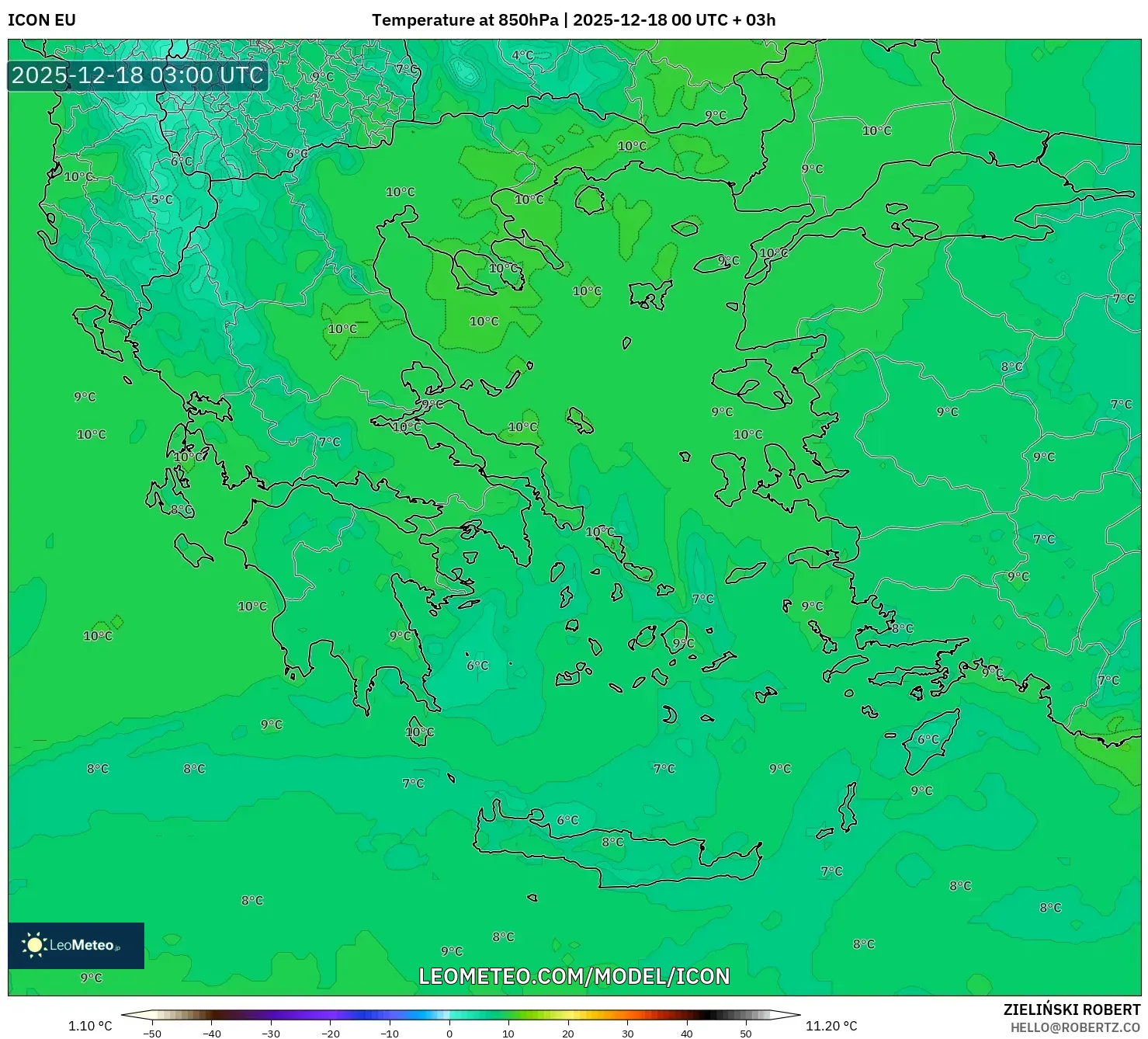 ICON model - Greece, Temperature at 850hPa