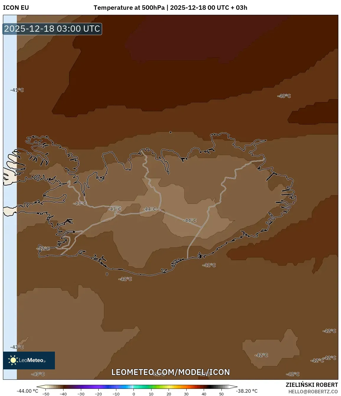ICON model - Iceland, Temperature at 500hPa