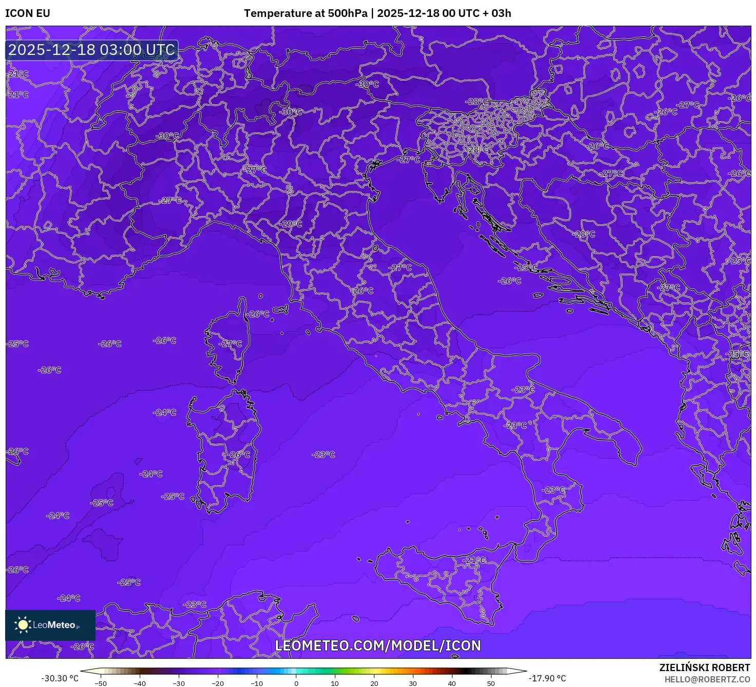 ICON model - Italy, Temperature at 500hPa