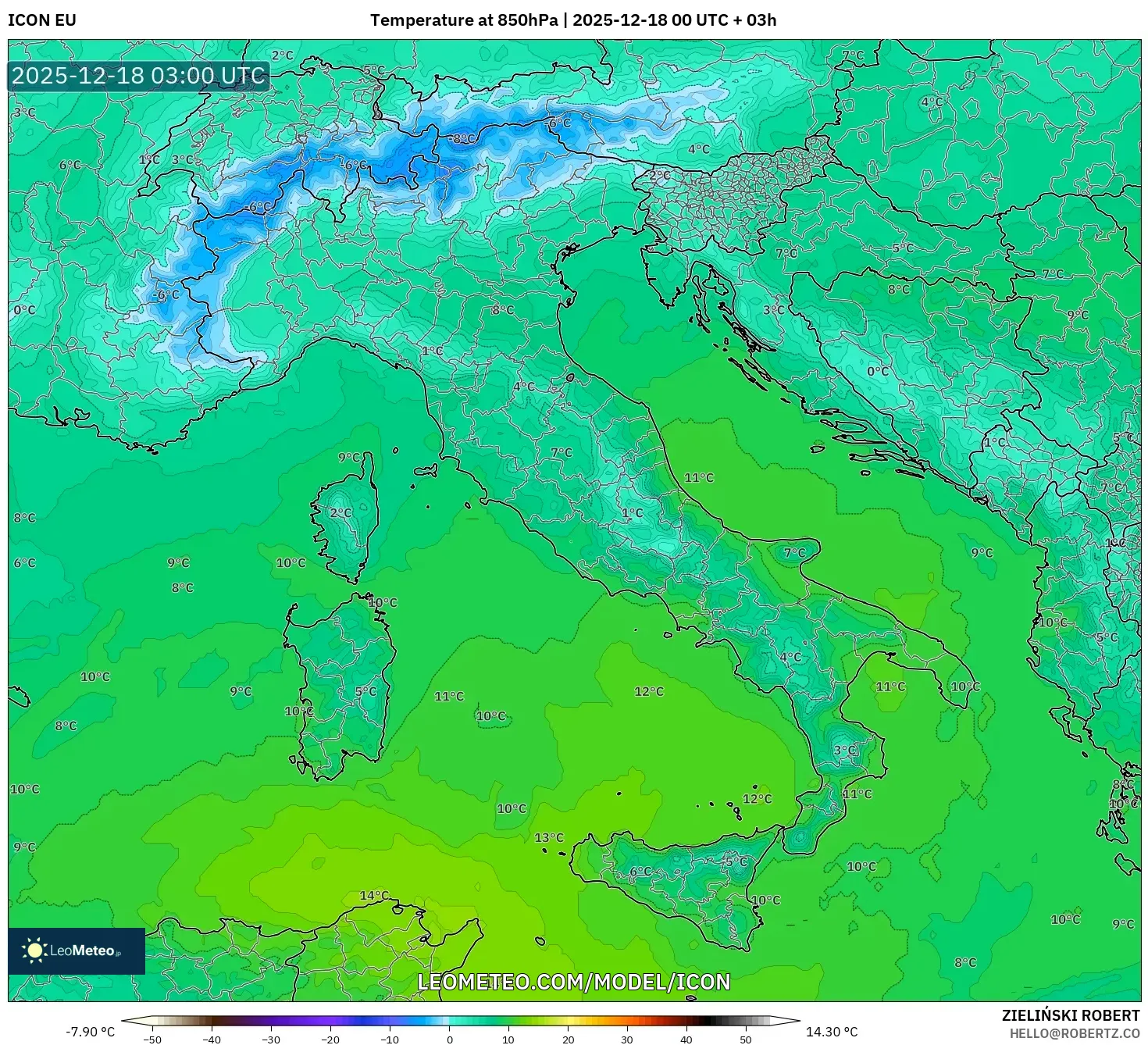 ICON model - Italy, Temperature at 850hPa