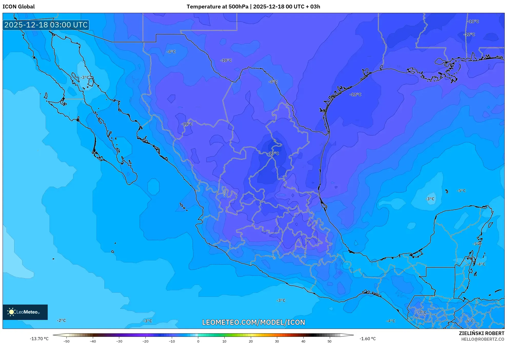 ICON model - Mexico, Temperature at 500hPa