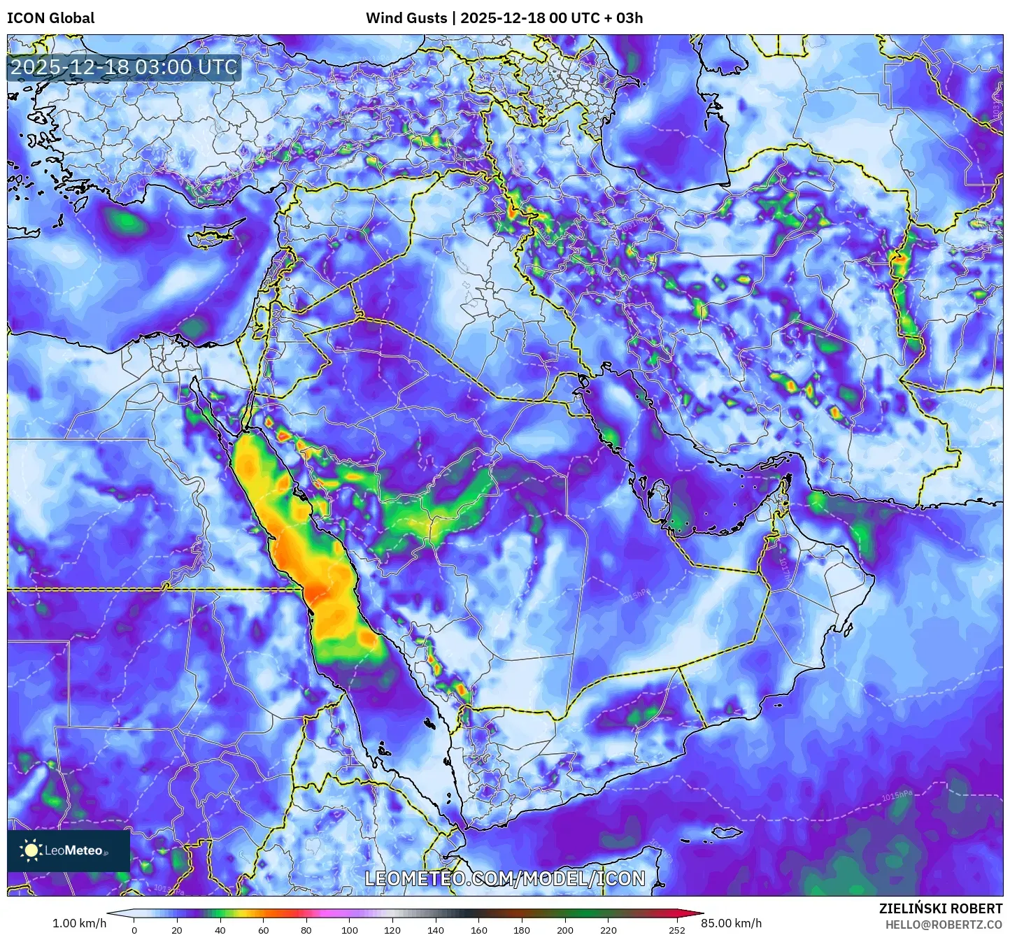 ICON model - Middle East, Wind Gusts