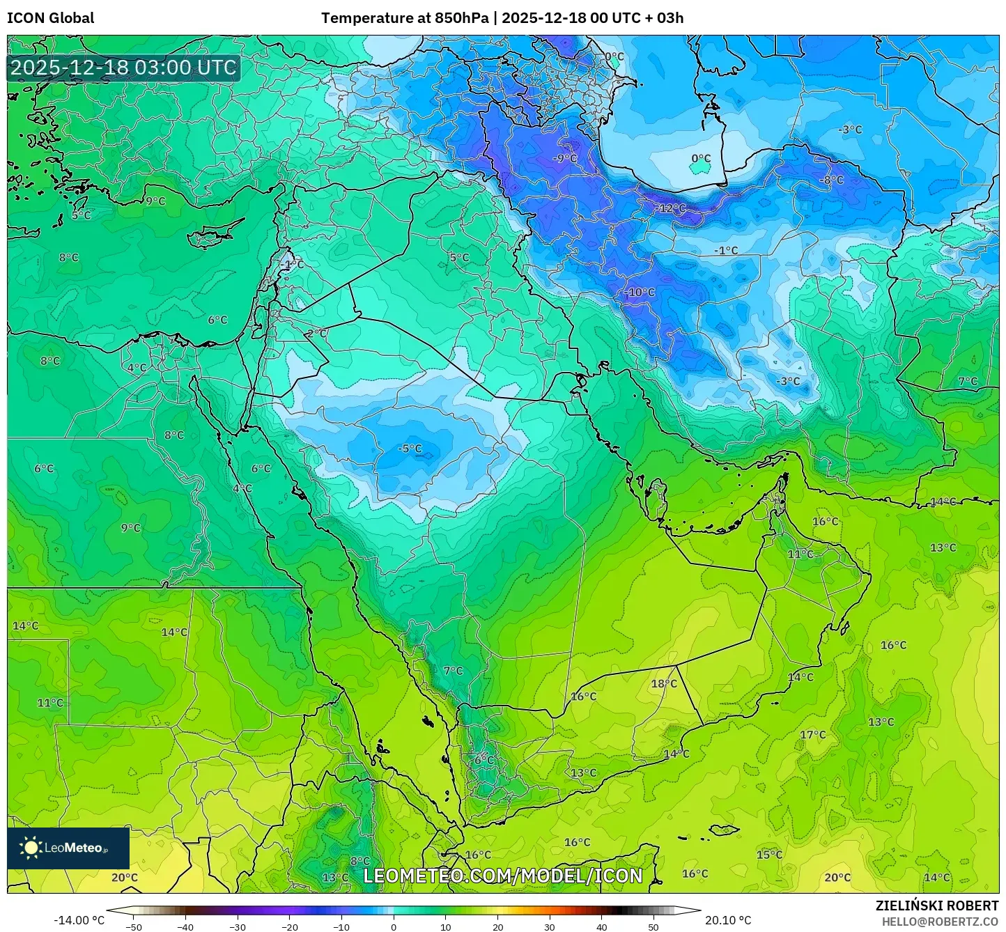 ICON model - Middle East, Temperature at 850hPa