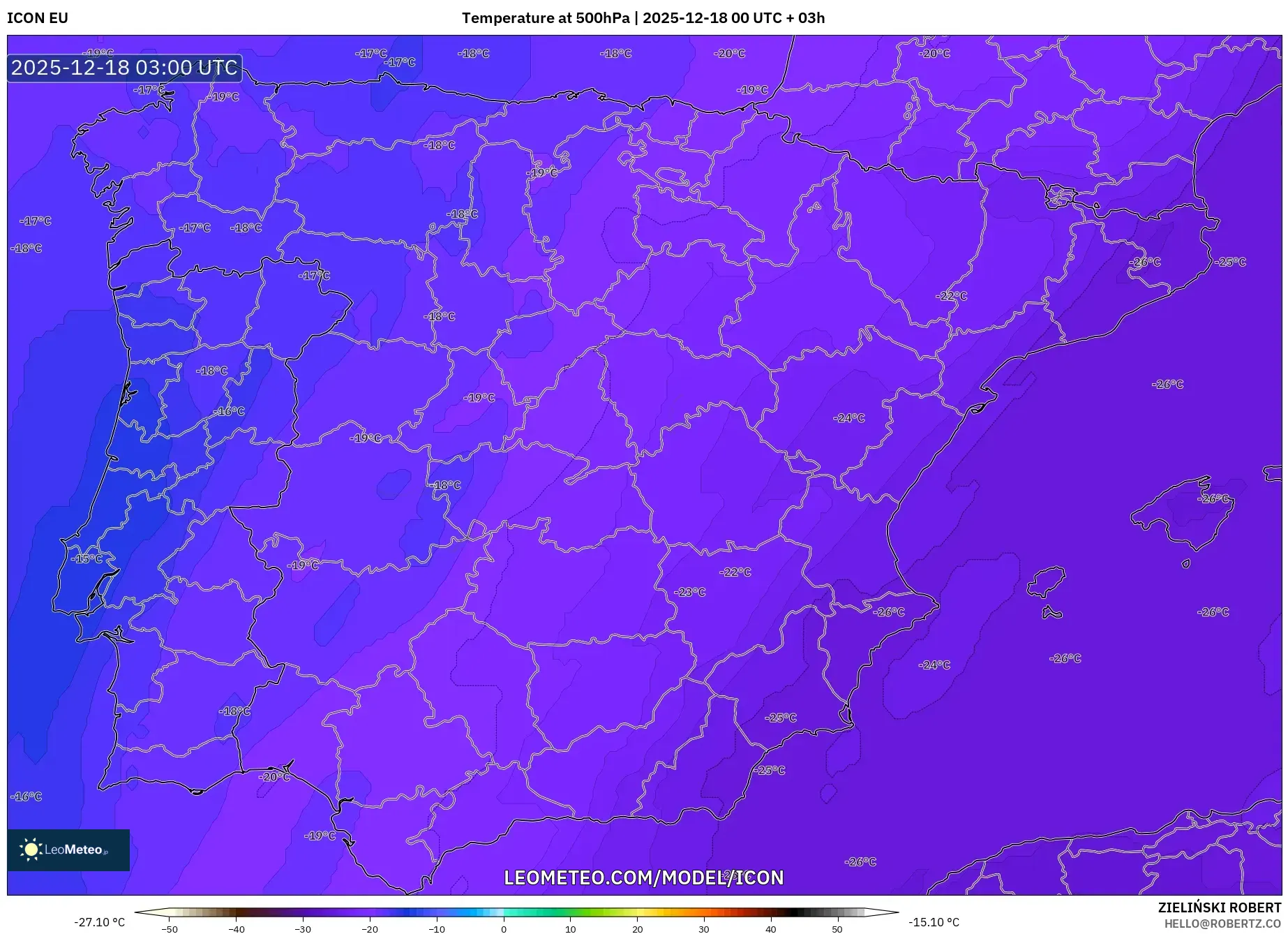 ICON model - Spain, Temperature at 500hPa