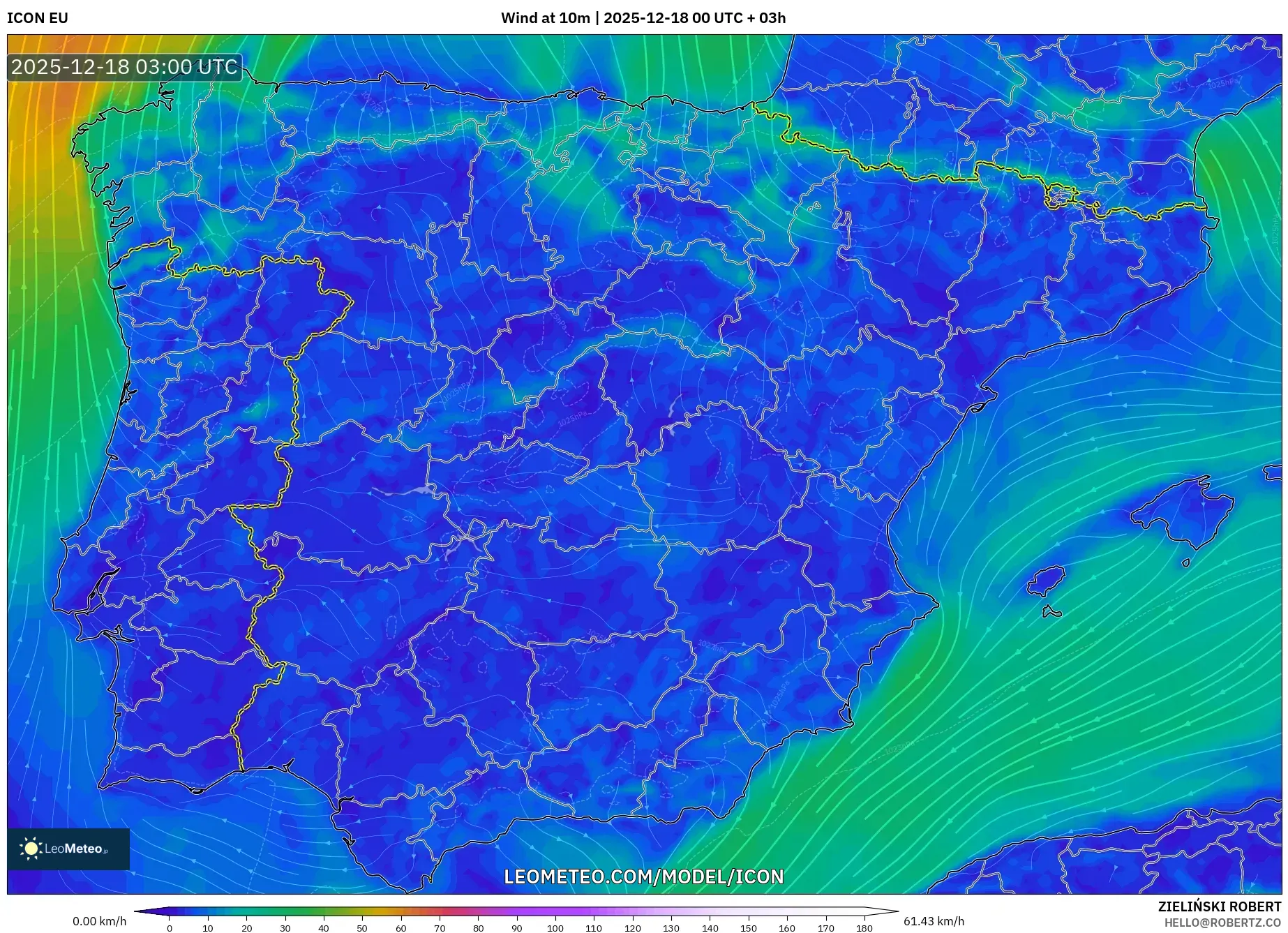 ICON model - Spain, Wind at 10m