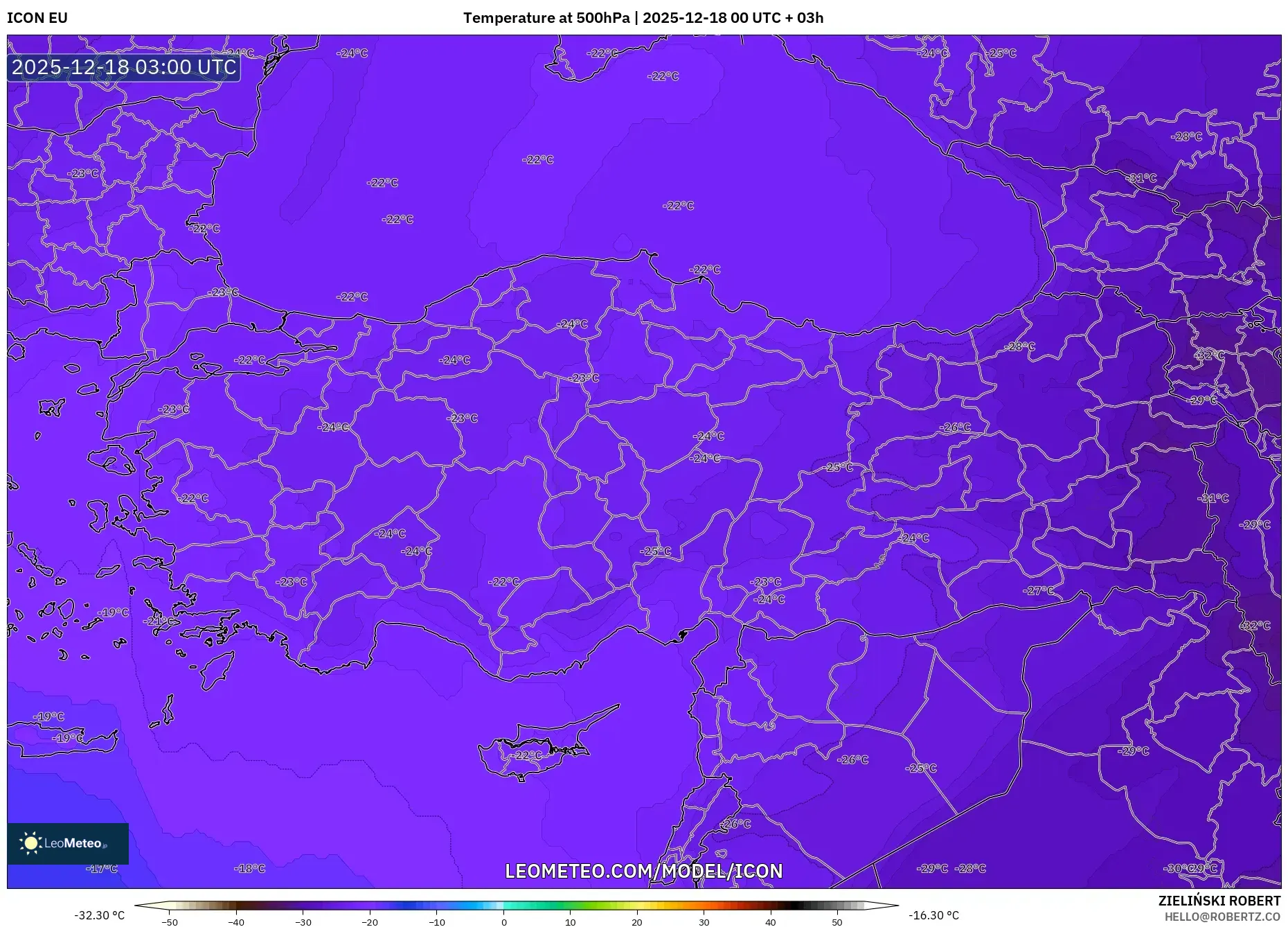 ICON model - Turkey, Temperature at 500hPa