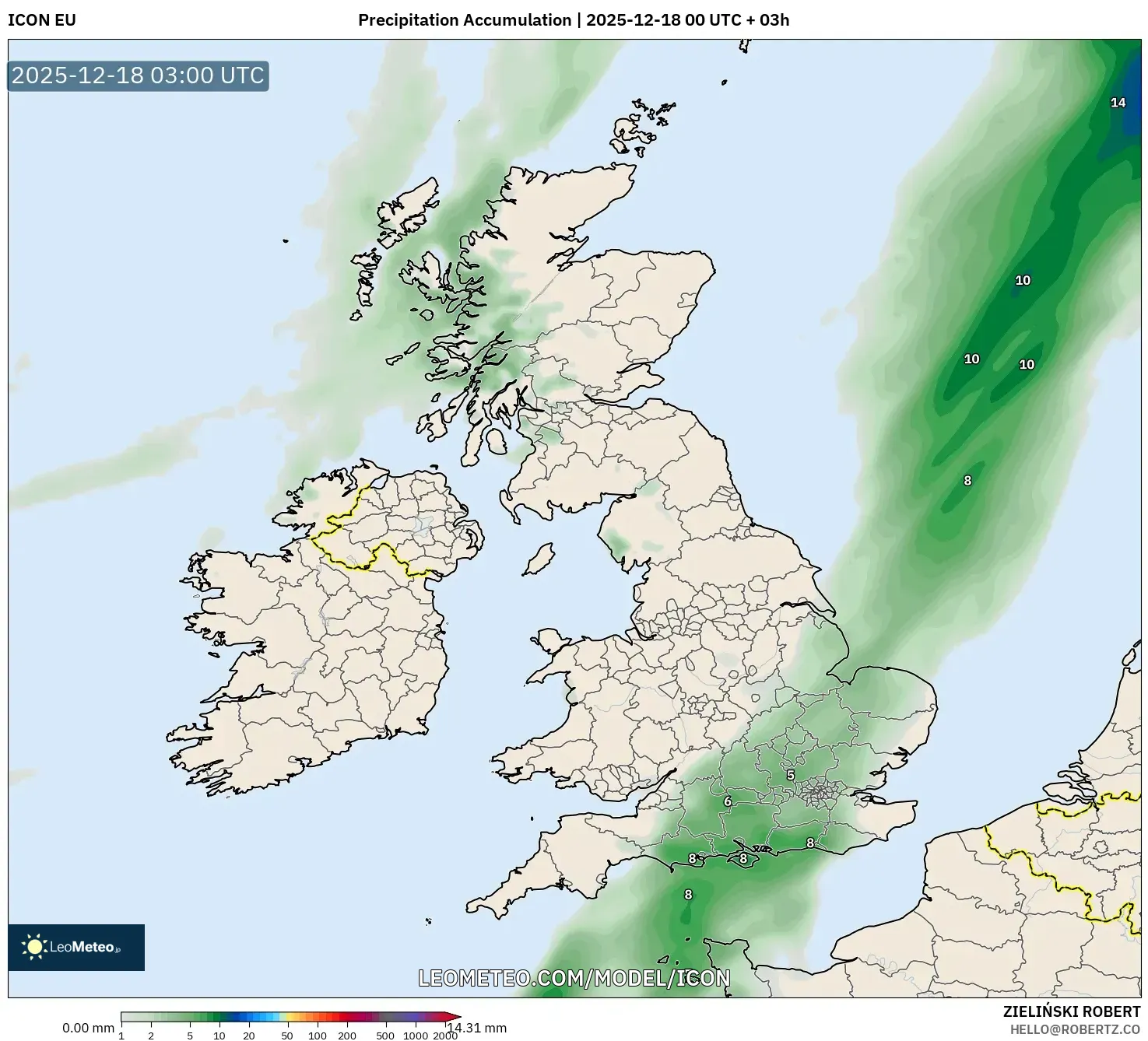 ICON model - United Kingdom, Precipitation Accumulation
