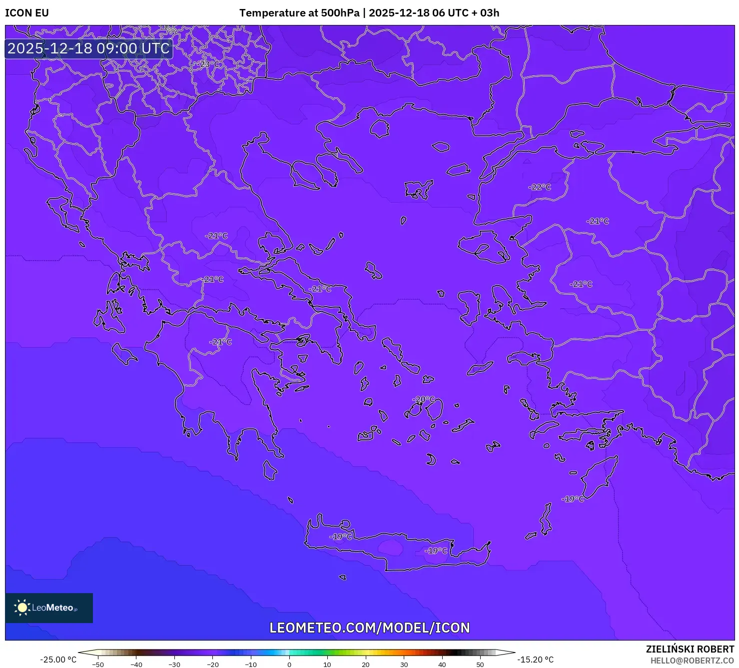 ICON model - Greece, Temperature at 500hPa