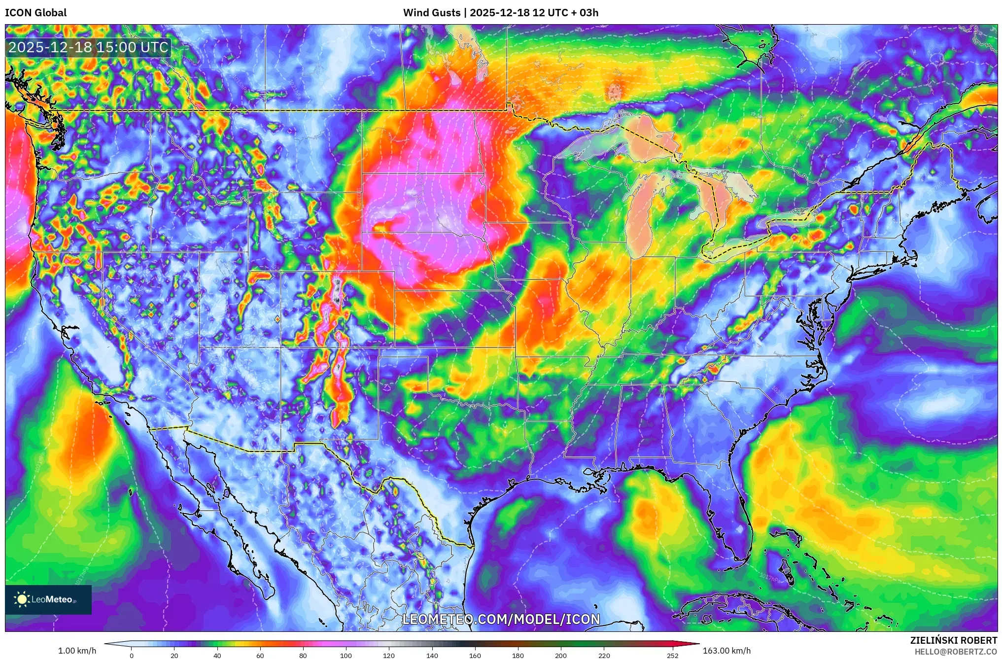 ICON model - United States, Wind Gusts