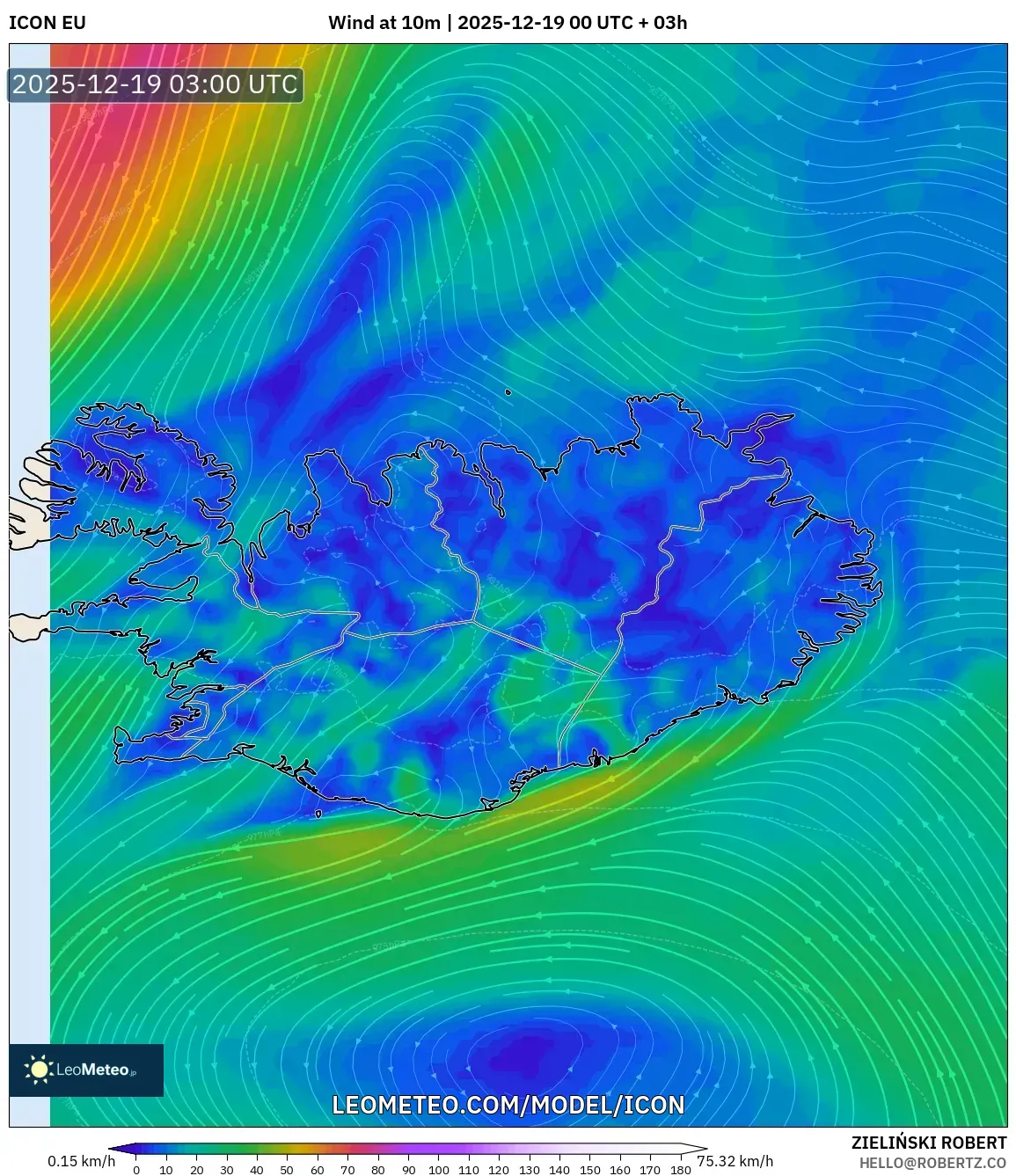 ICON model - Iceland, Wind at 10m