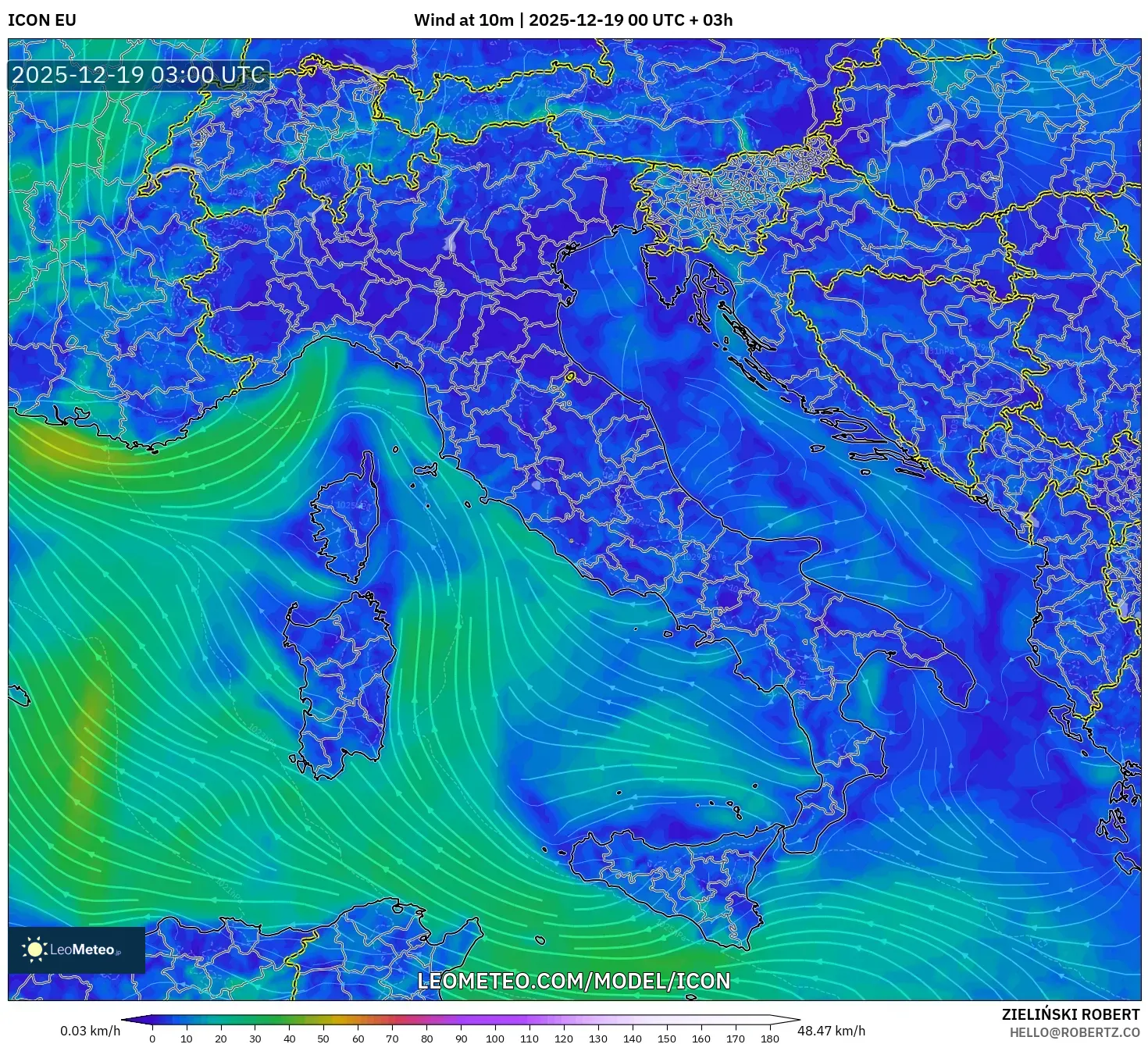 ICON model - Italy, Wind at 10m