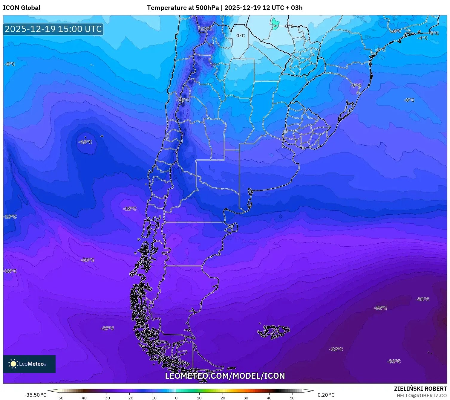 ICON model - Argentina, Temperature at 500hPa