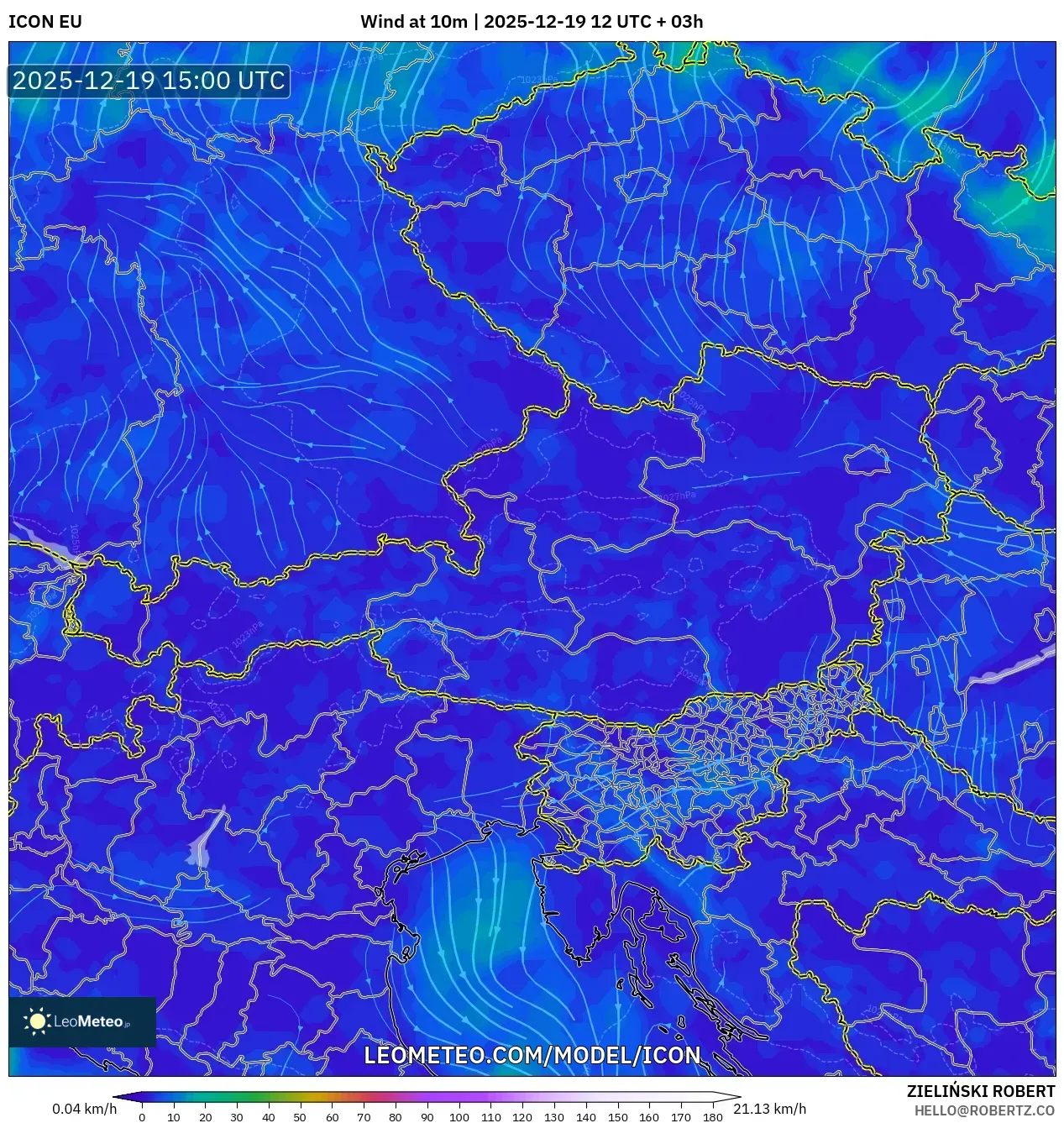 ICON model - Austria, Wind at 10m