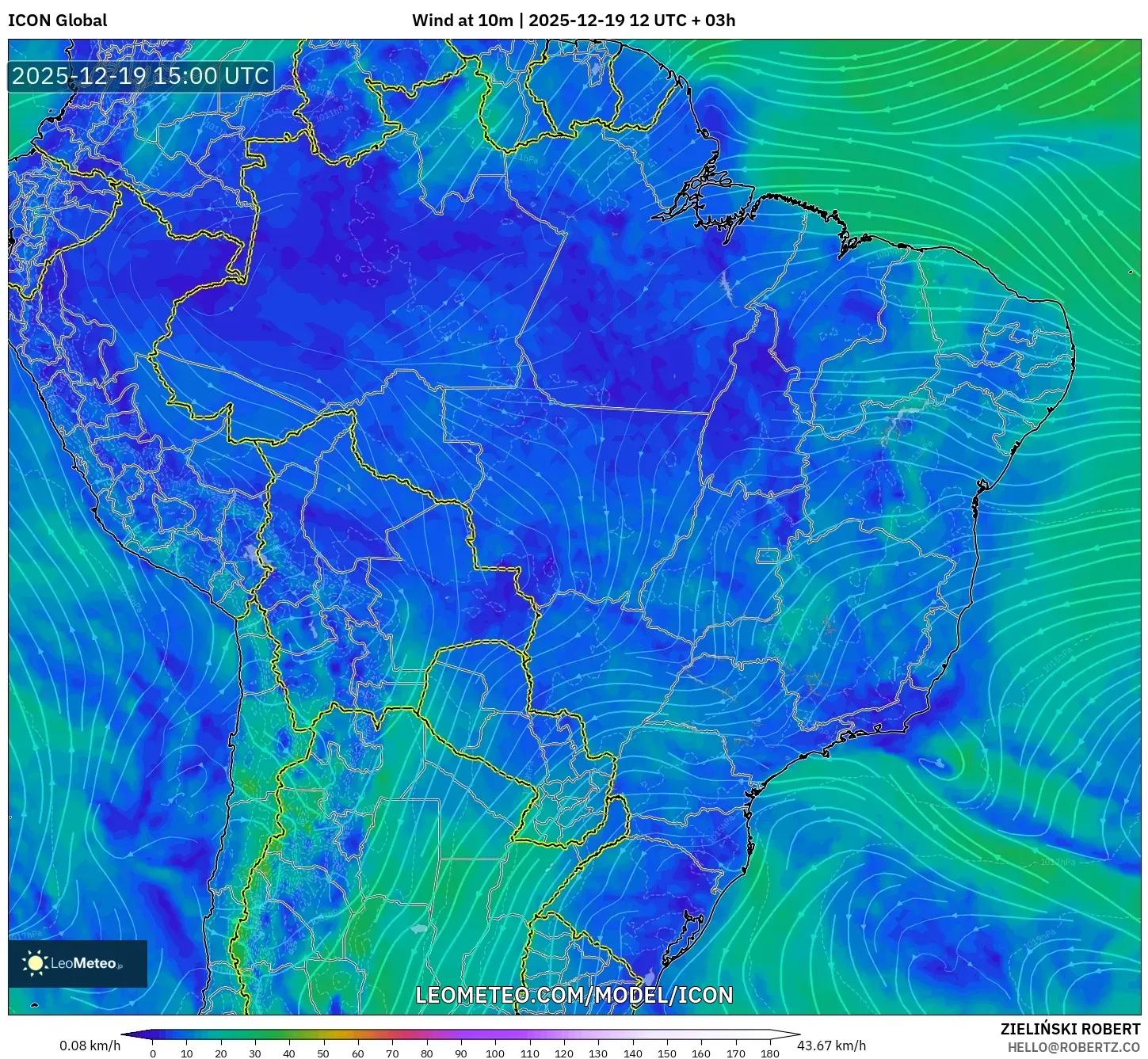 ICON model - Brazil, Wind at 10m