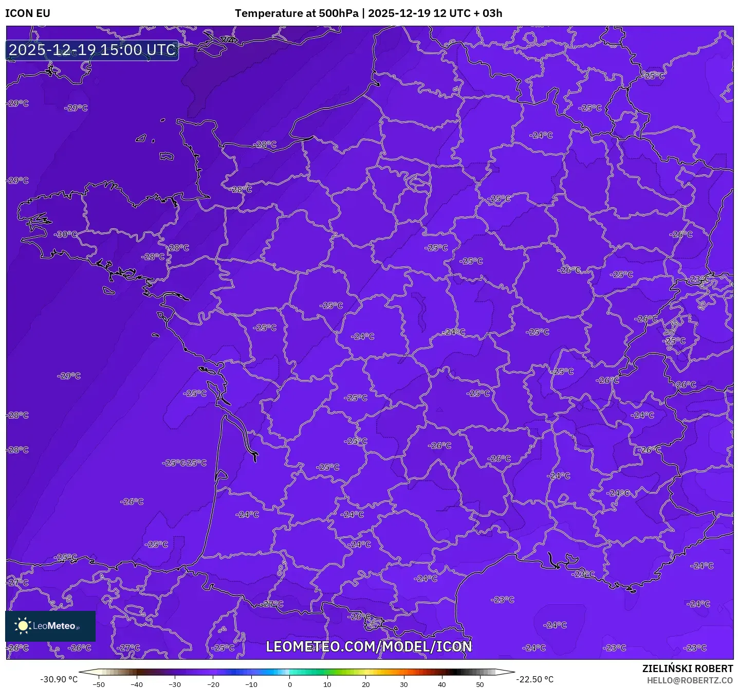 ICON model - France, Temperature at 500hPa