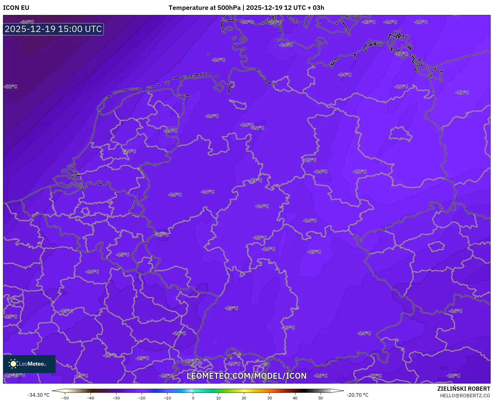 ICON model - Germany, Temperature at 500hPa