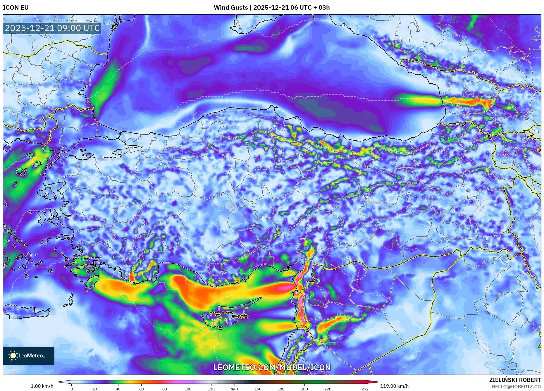 ICON model - Turkey, Wind Gusts