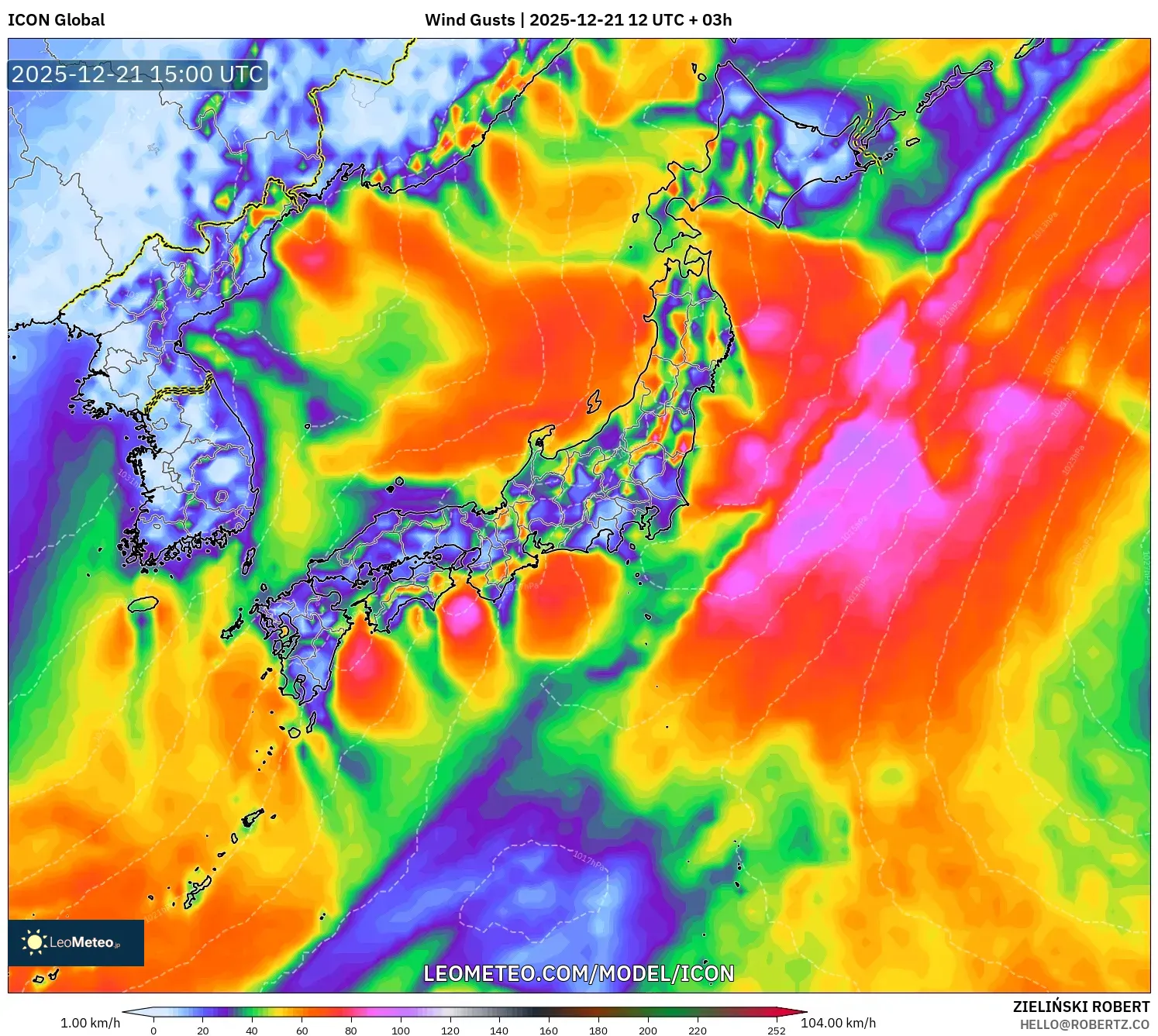 ICON model - Japan, Wind Gusts