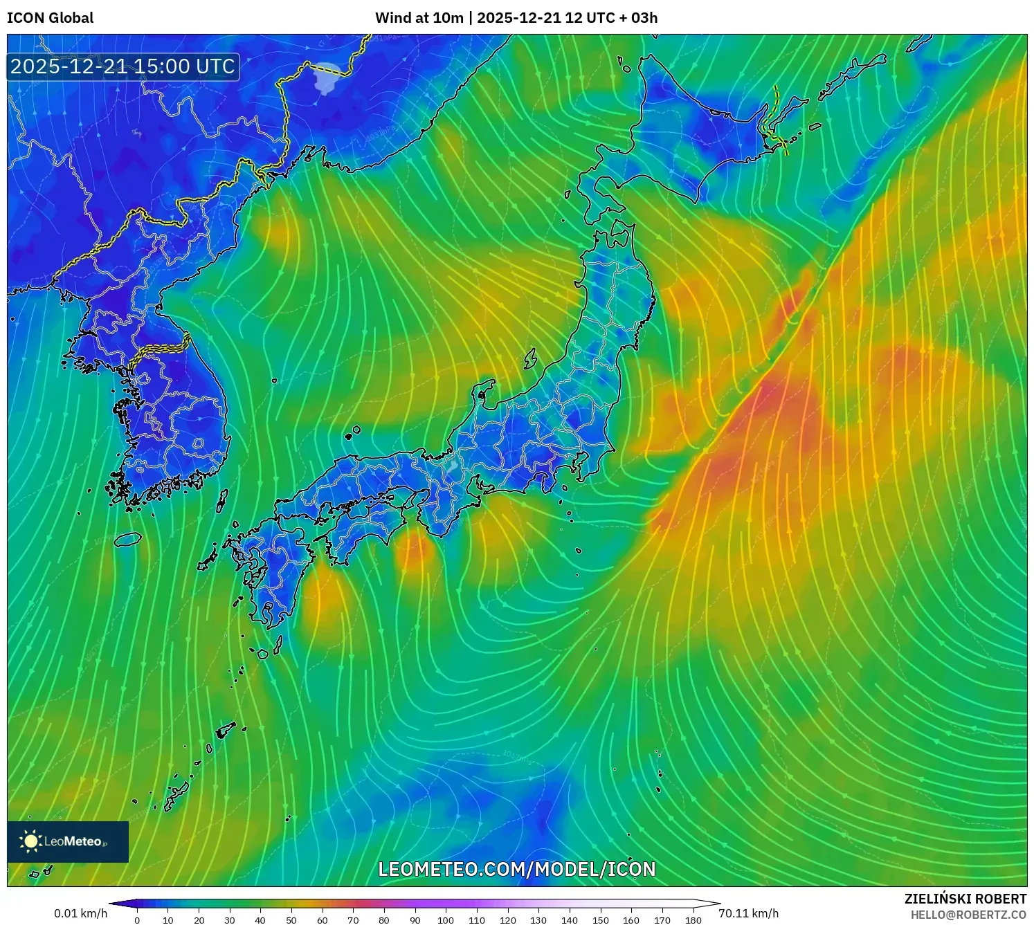 ICON model - Japan, Wind at 10m