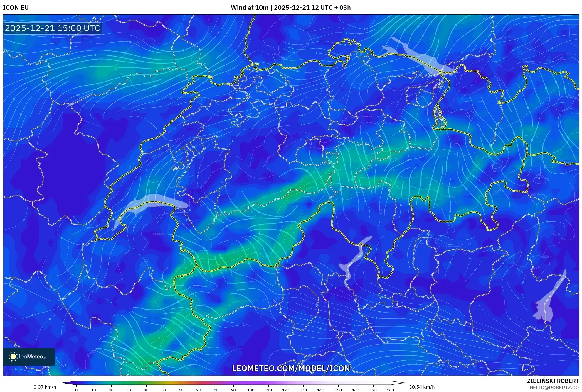 ICON model - Switzerland, Wind at 10m