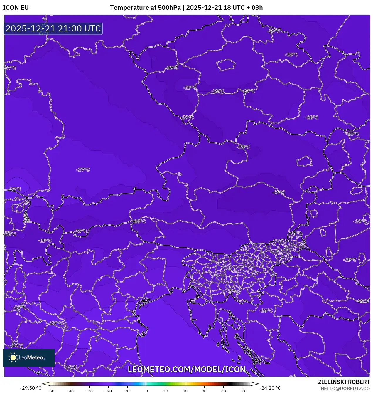 ICON model - Austria, Temperature at 500hPa