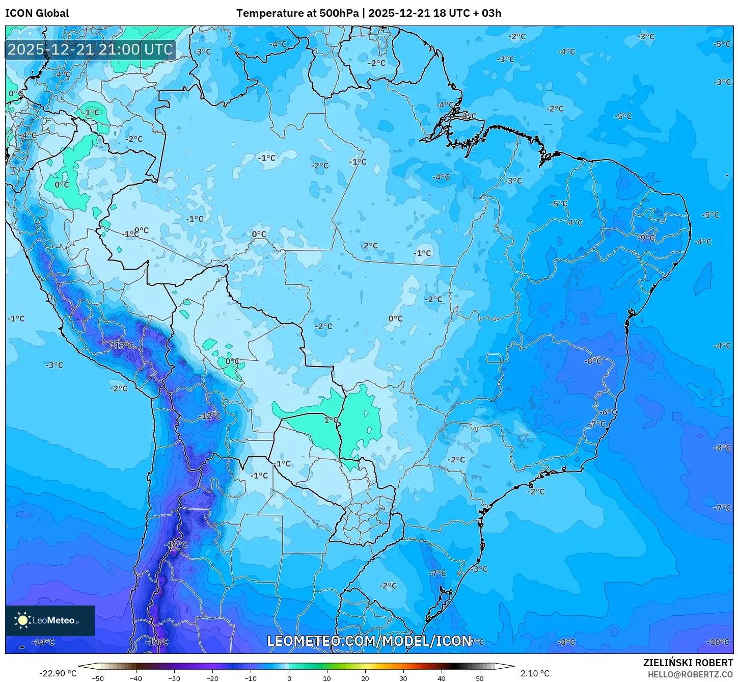 ICON model - Brazil, Temperature at 500hPa