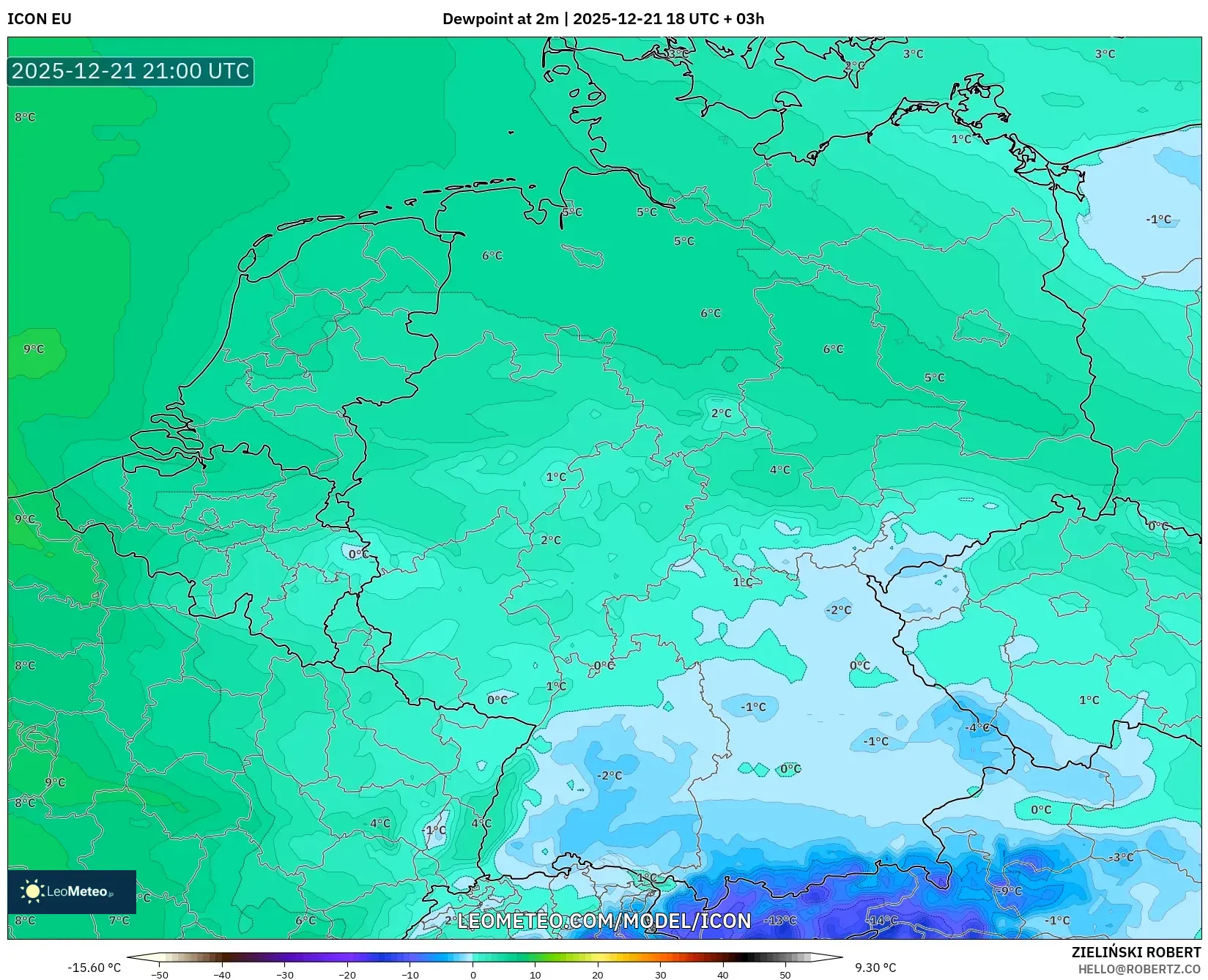 ICON model - Germany, Dewpoint at 2m
