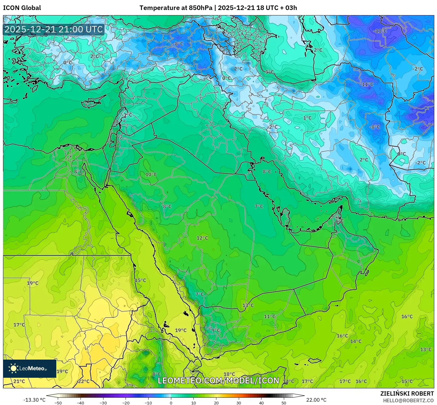 ICON model - Middle East, Temperature at 850hPa