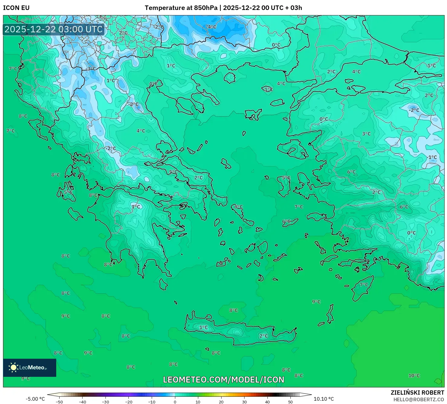 ICON model - Greece, Temperature at 850hPa