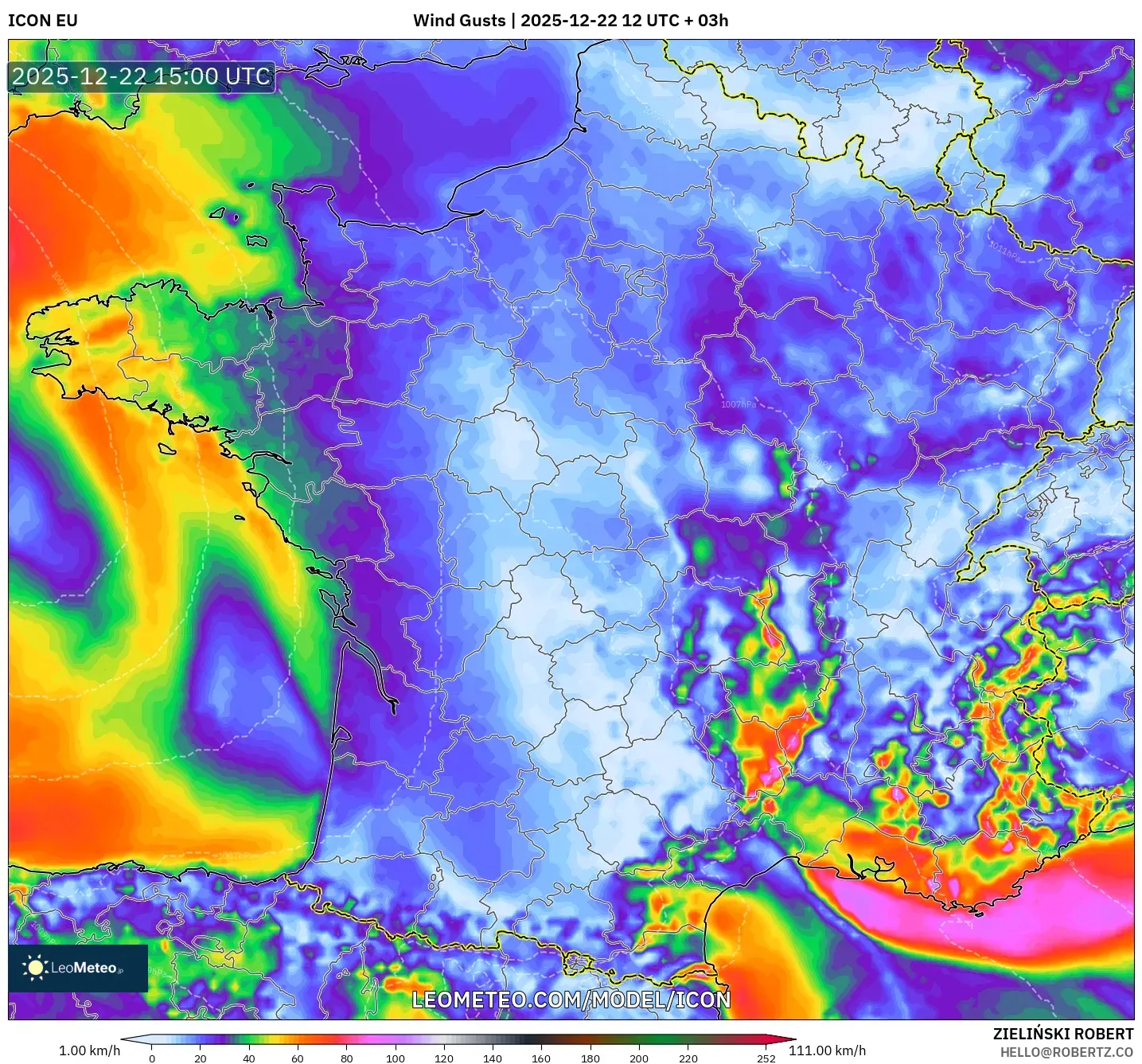 ICON model - France, Wind Gusts