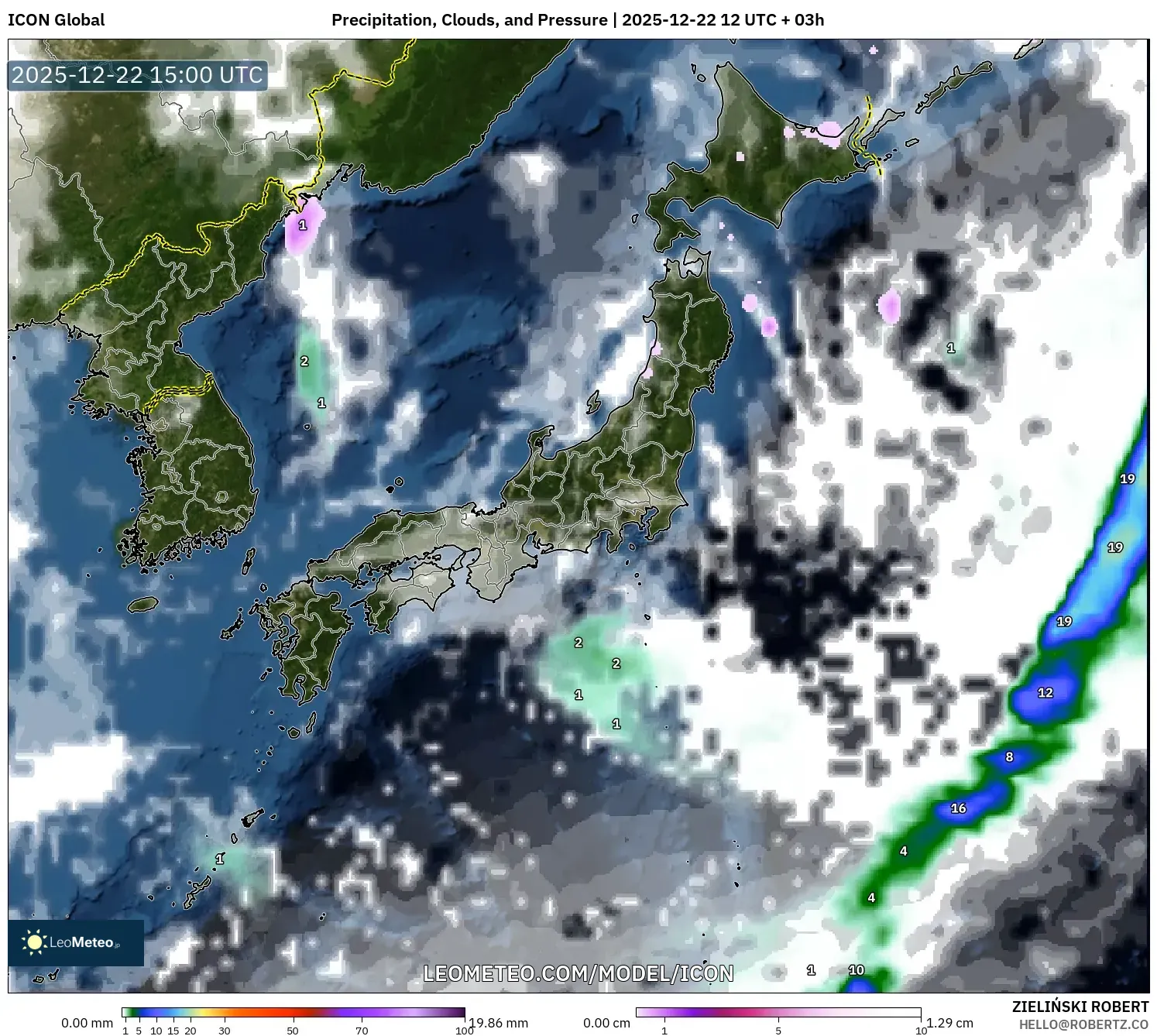ICON model - Japan, Precipitation, Clouds, and Pressure