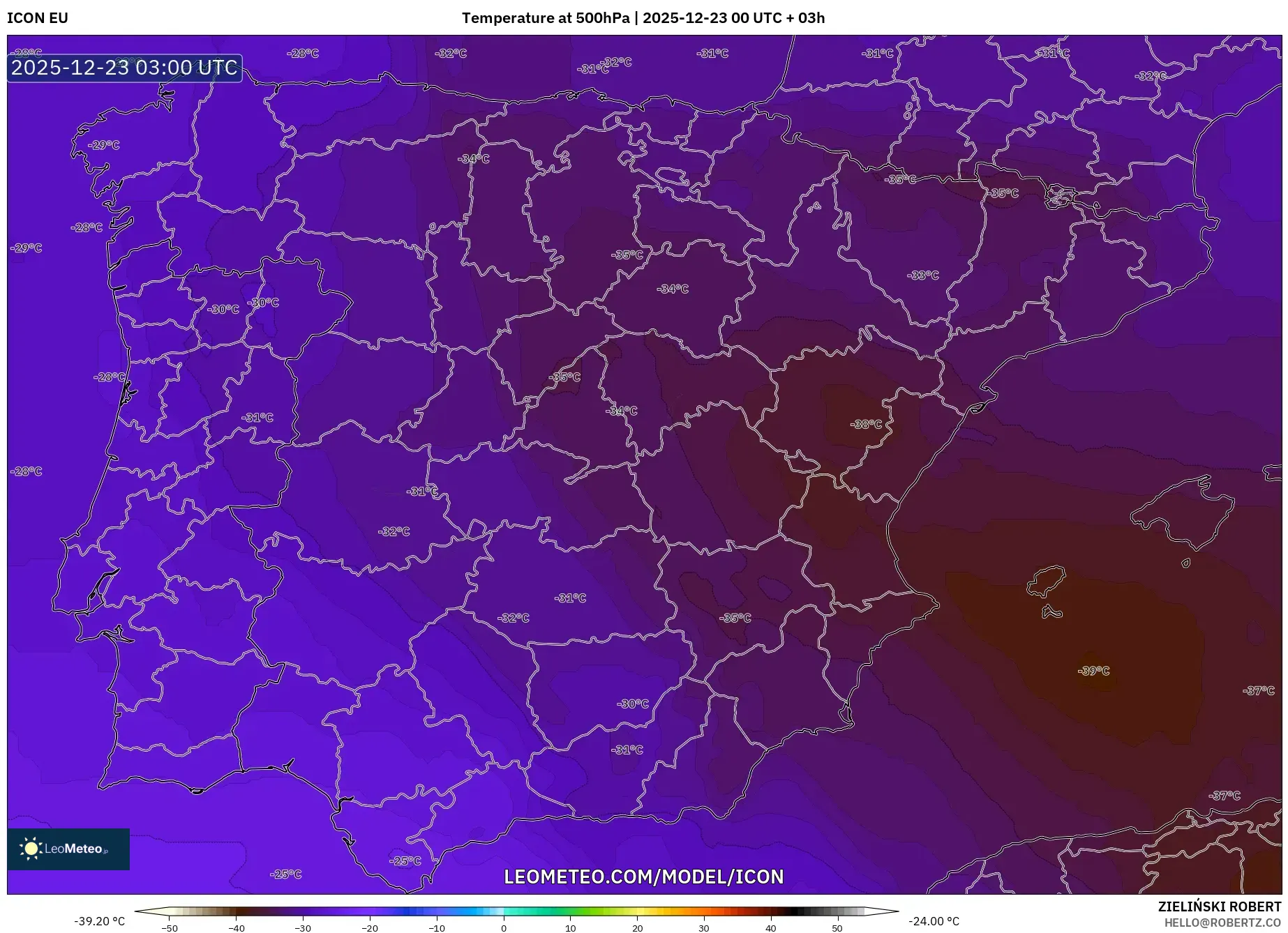 ICON model - Spain, Temperature at 500hPa