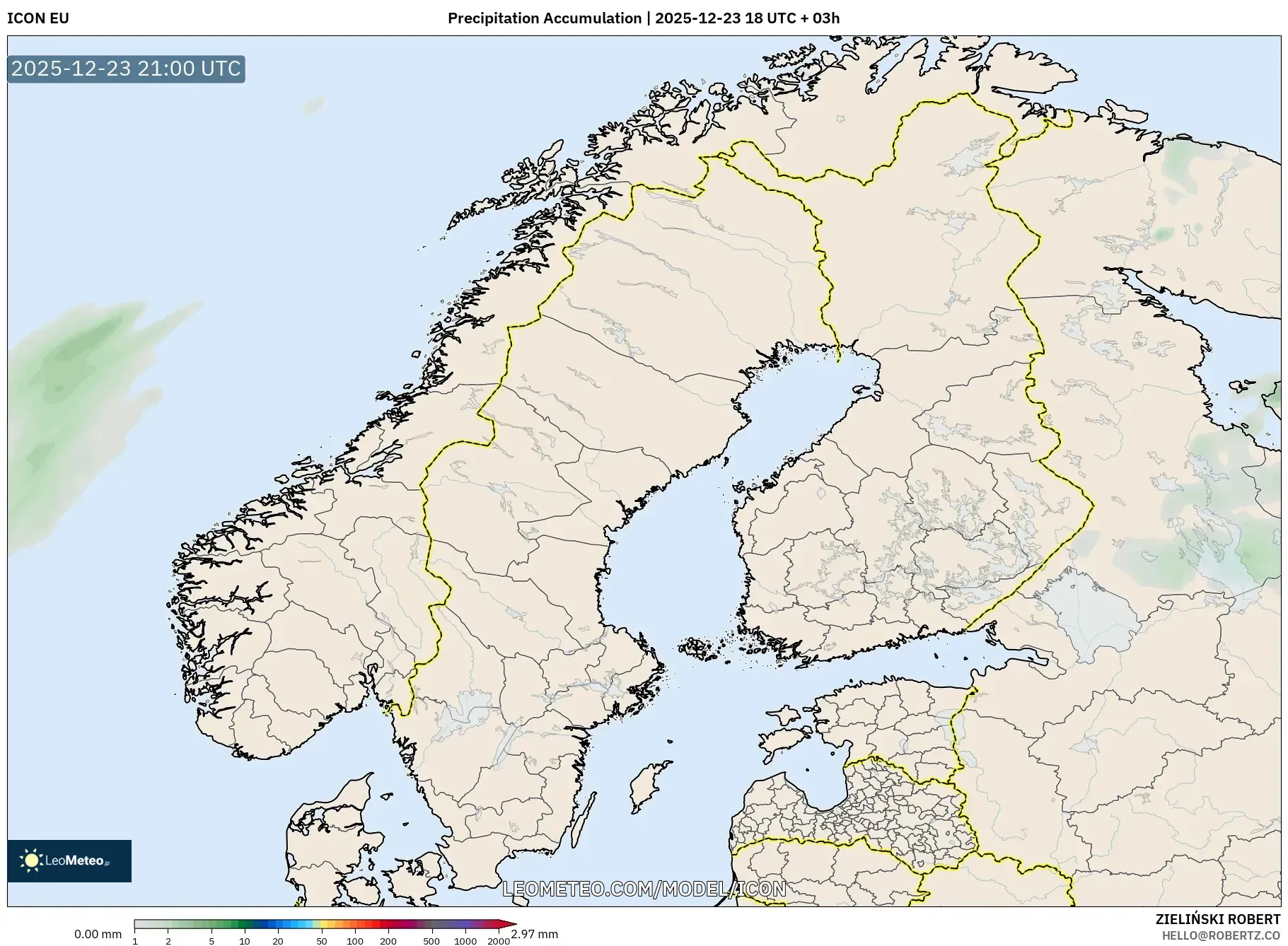 ICON model - Scandinavia, Precipitation Accumulation