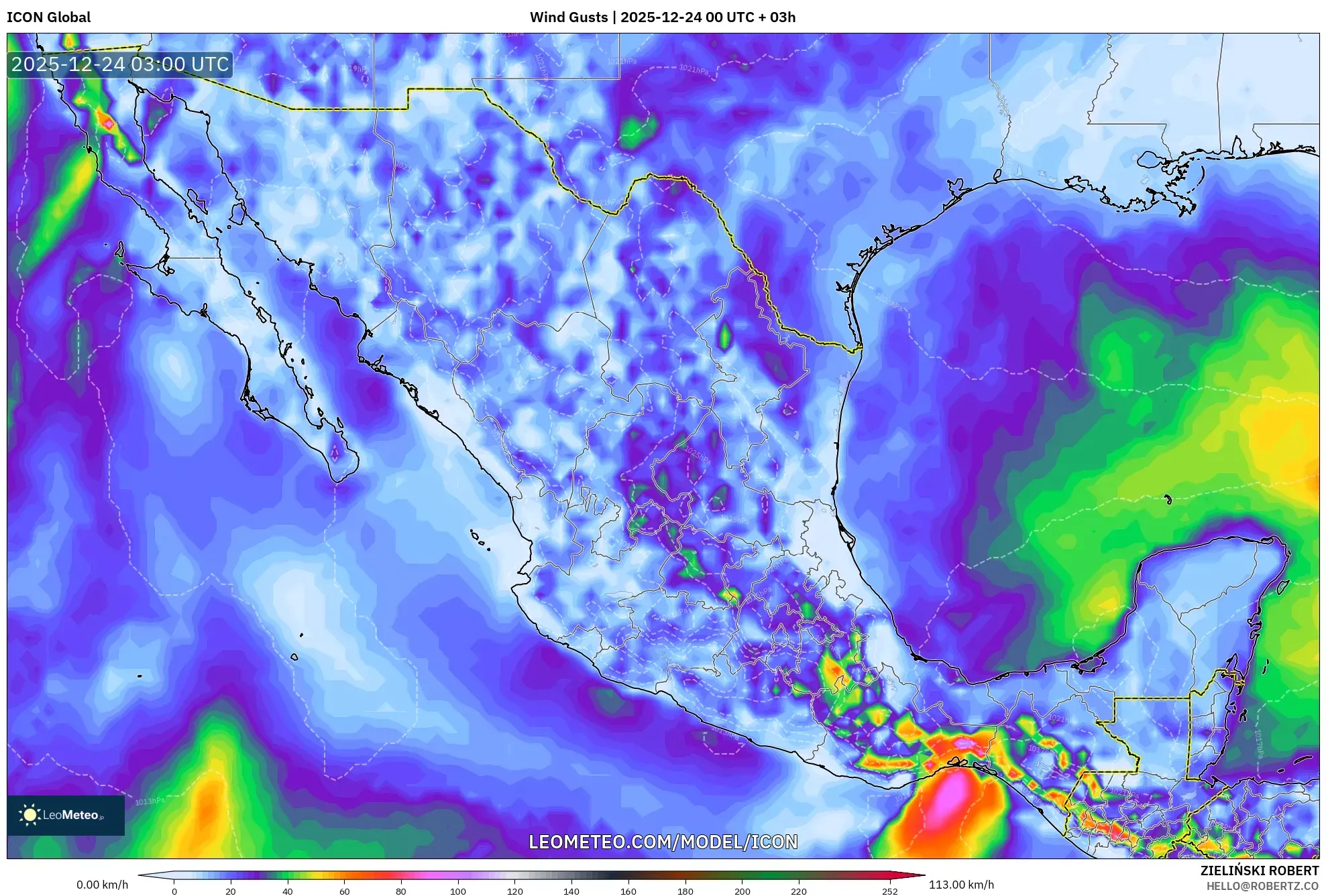 ICON model - Mexico, Wind Gusts
