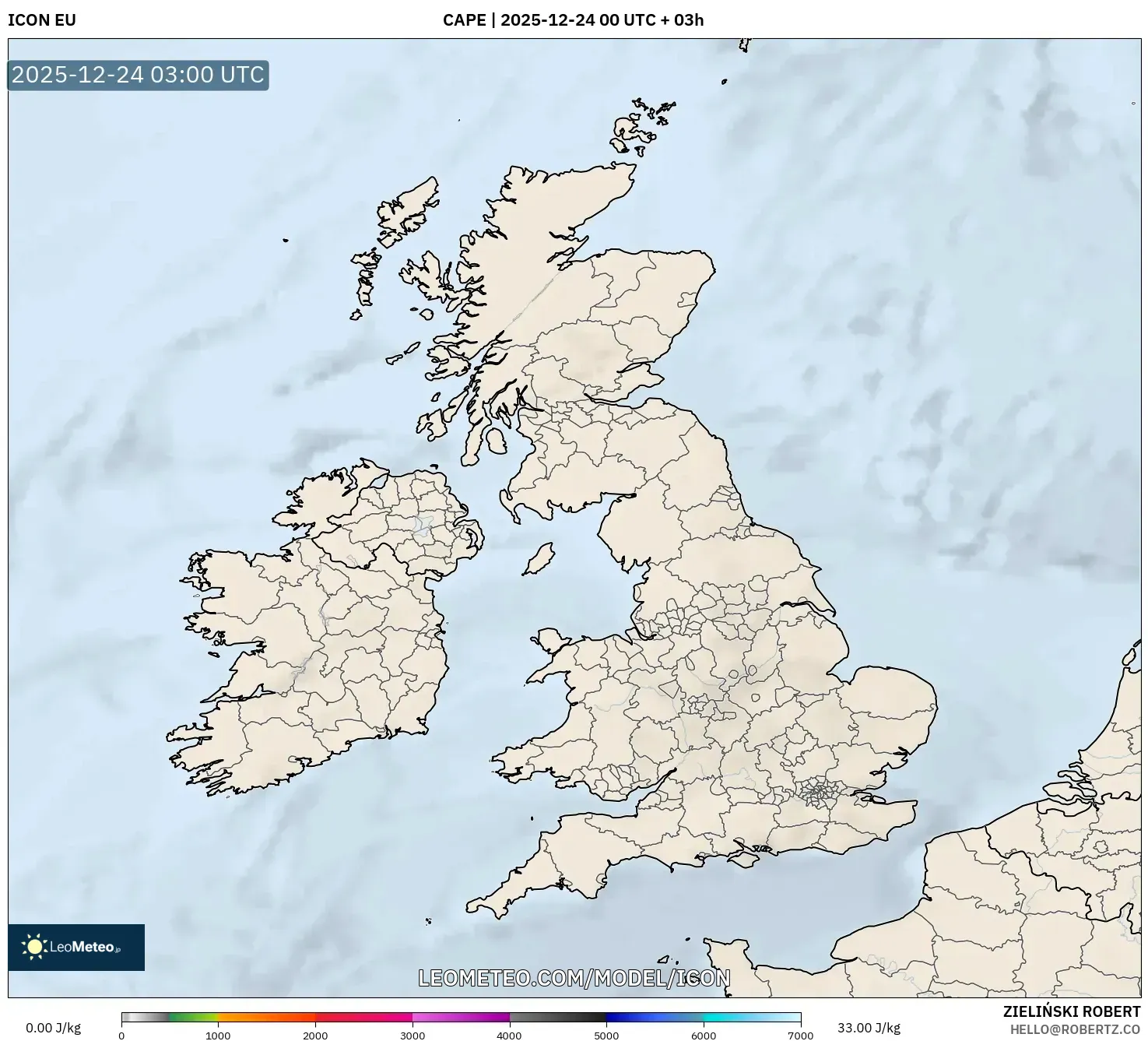 ICON model - United Kingdom, CAPE