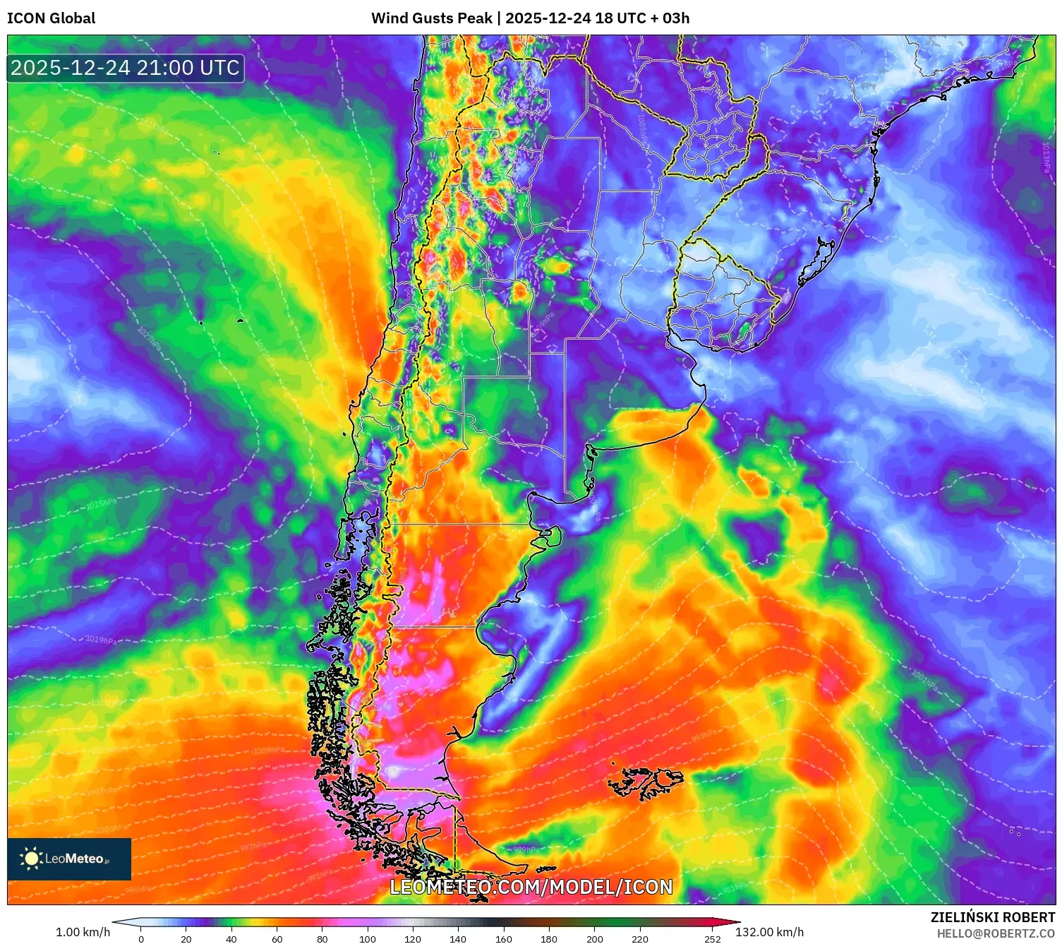 ICON model - Argentina, Wind Gusts Peak