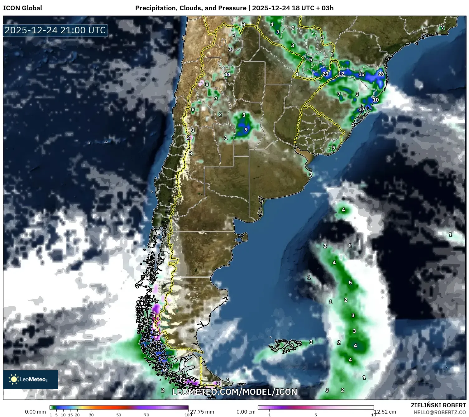 ICON model - Argentina, Precipitation, Clouds, and Pressure