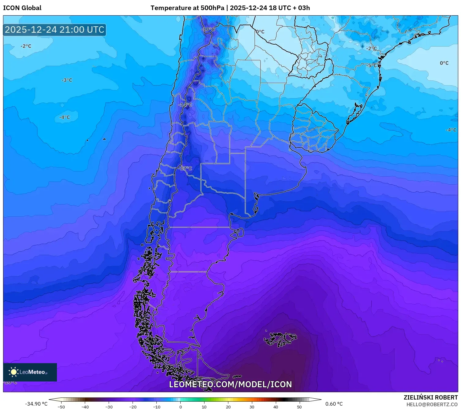 ICON model - Argentina, Temperature at 500hPa