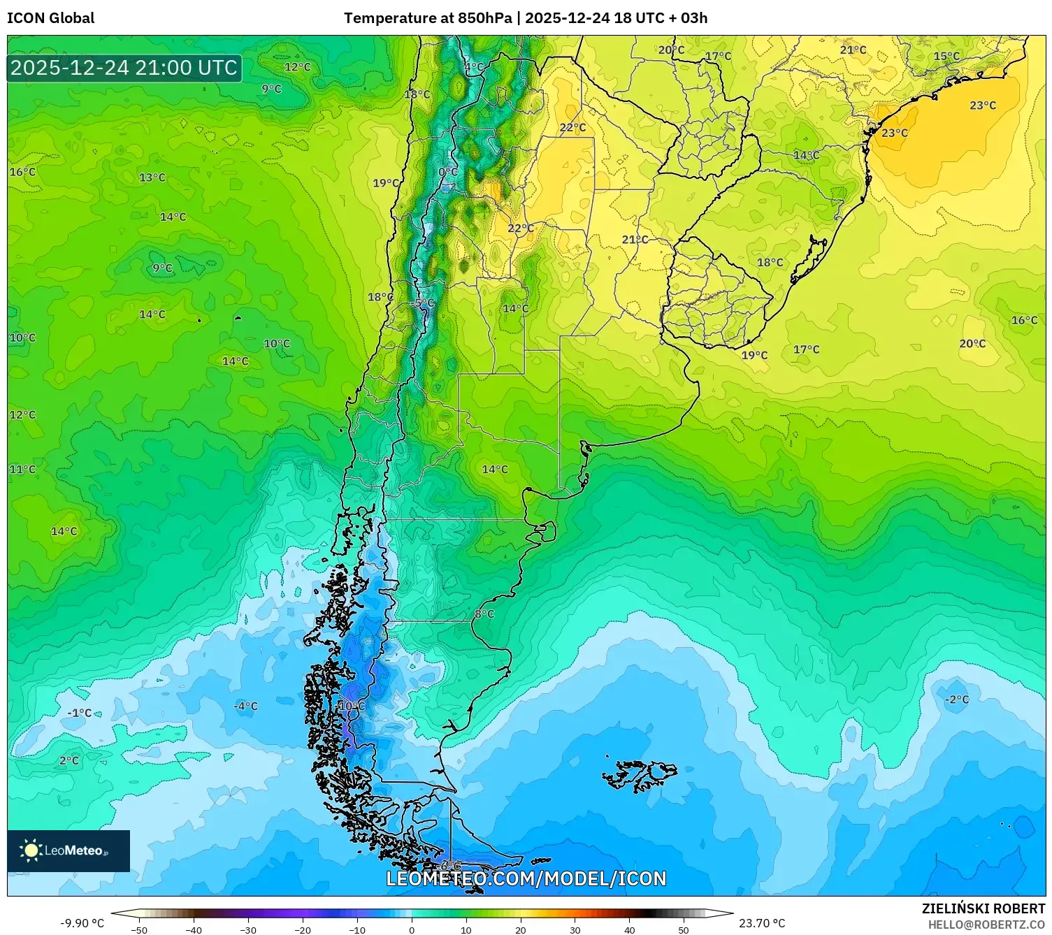 ICON model - Argentina, Temperature at 850hPa