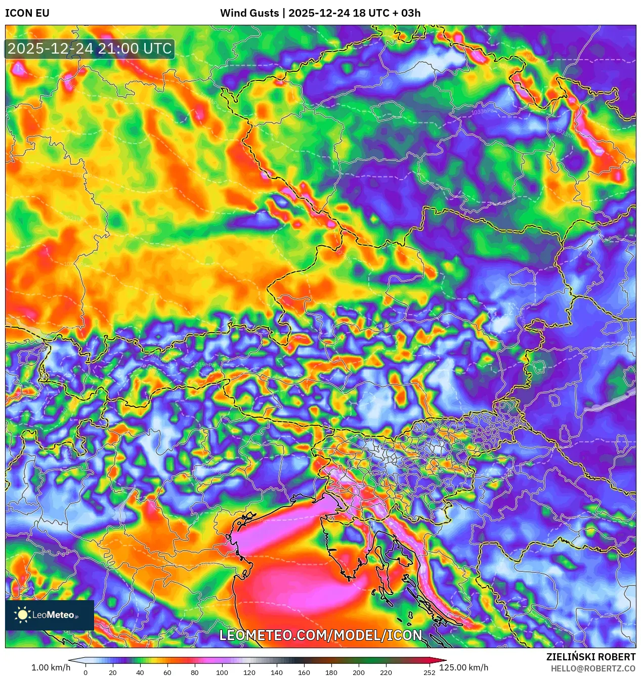 ICON model - Austria, Wind Gusts