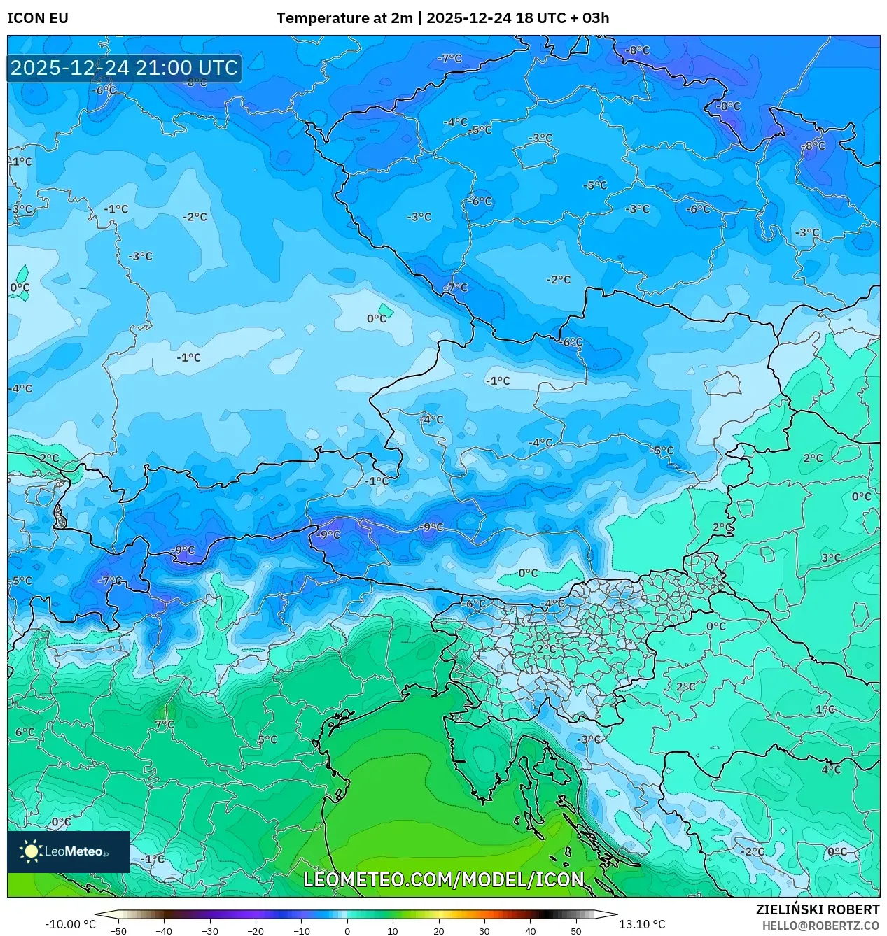 ICON model - Austria, Temperature at 2m