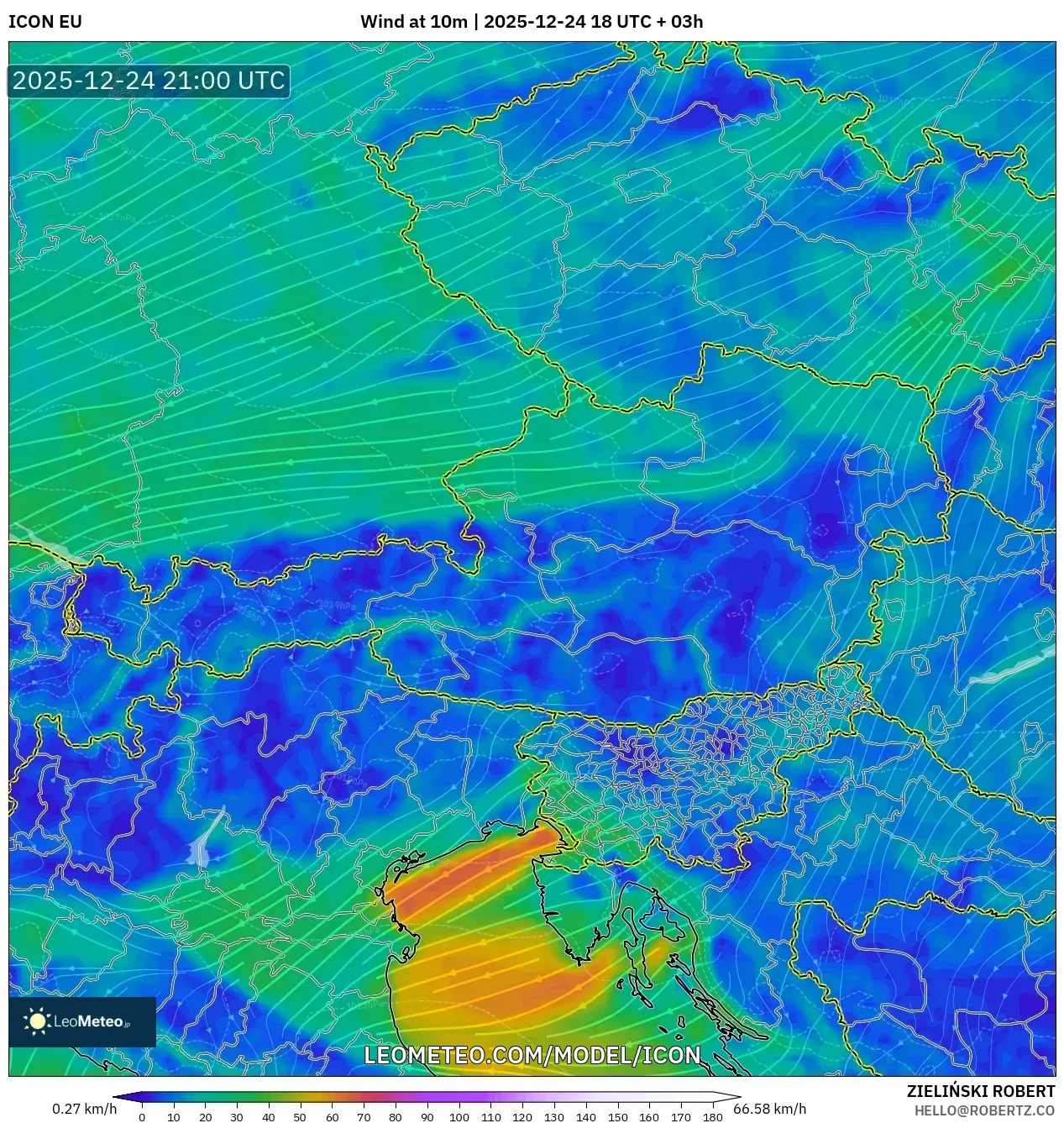 ICON model - Austria, Wind at 10m