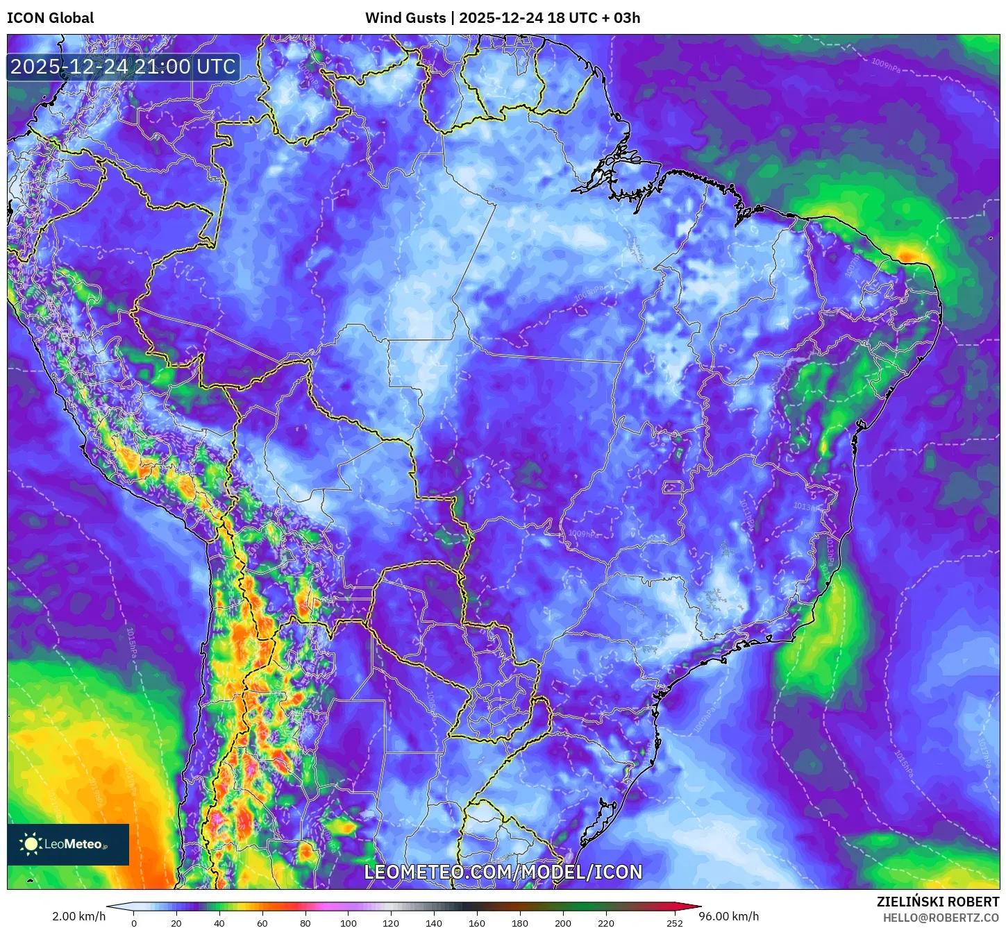 ICON model - Brazil, Wind Gusts