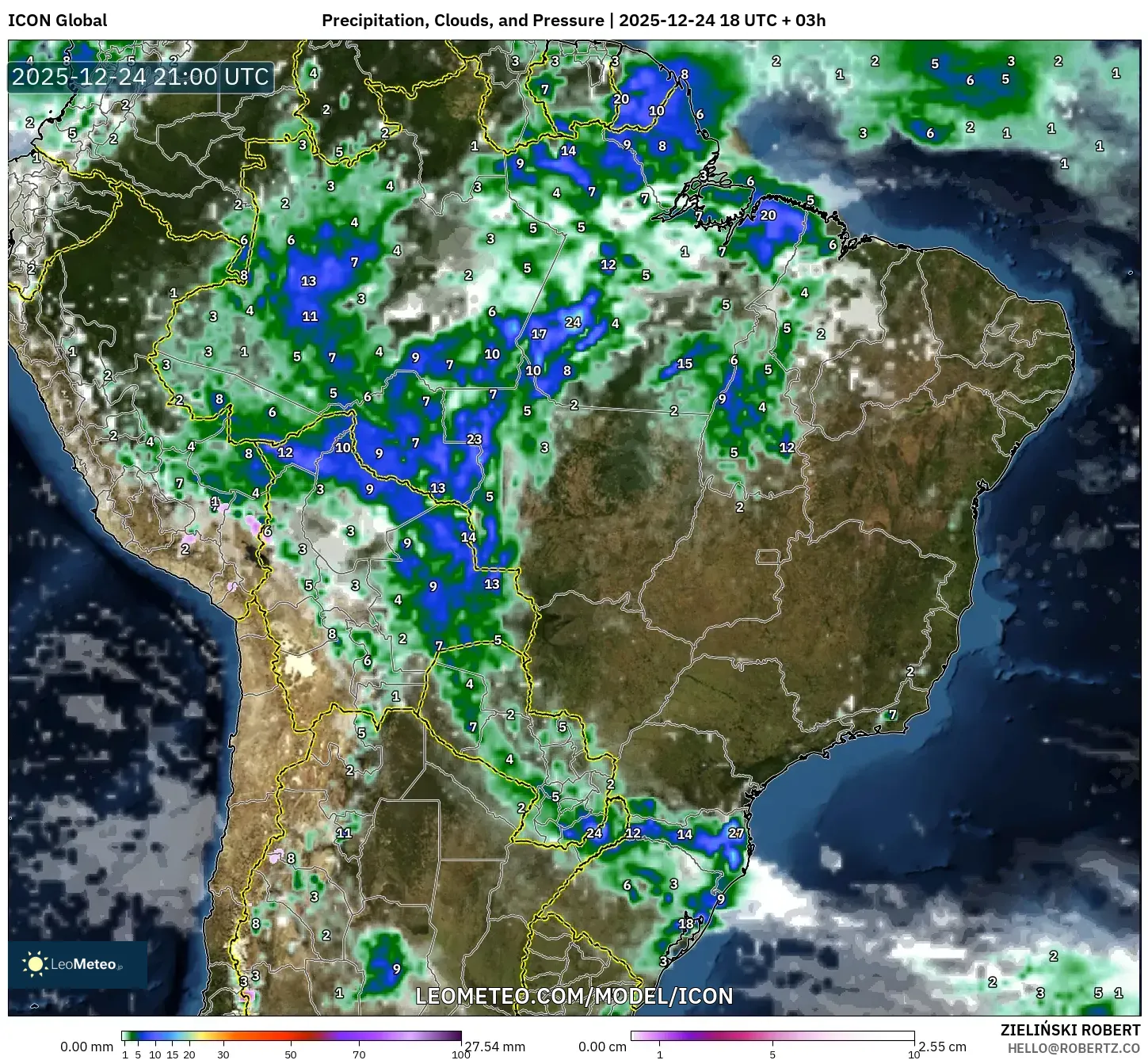 ICON model - Brazil, Precipitation, Clouds, and Pressure