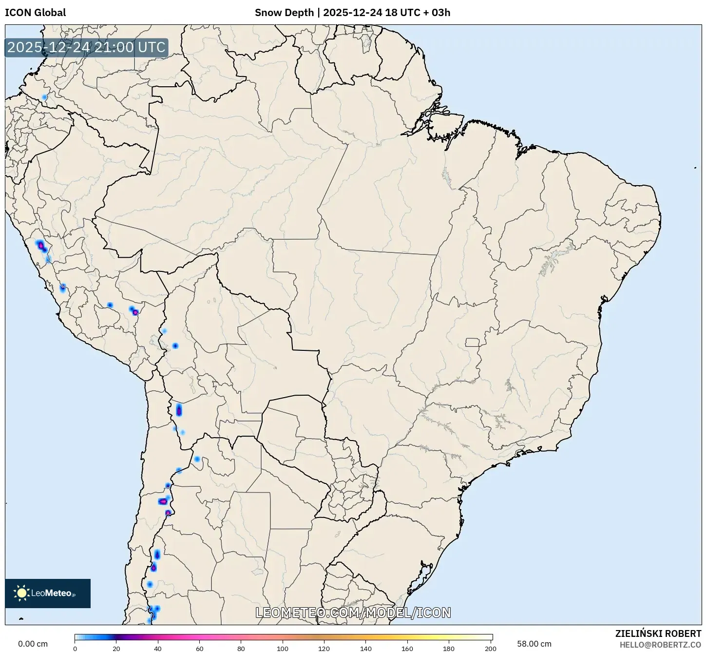 ICON model - Brazil, Snow Depth