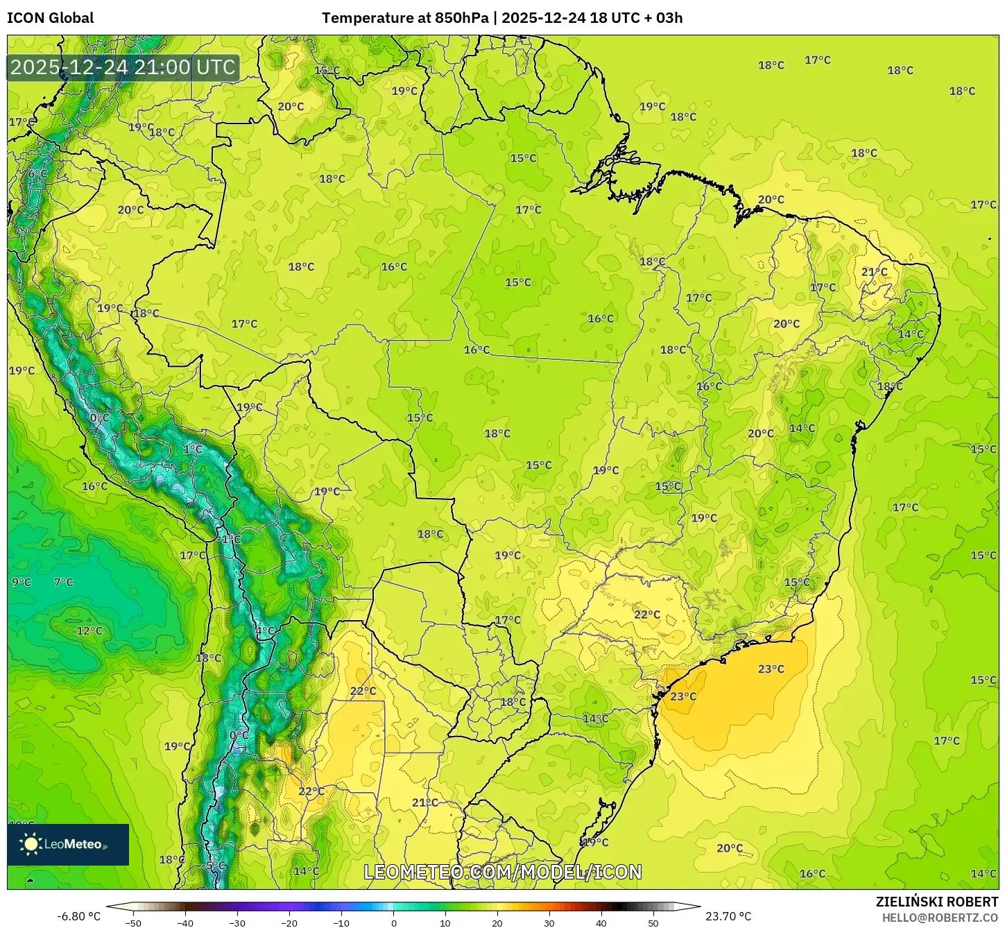 ICON model - Brazil, Temperature at 850hPa