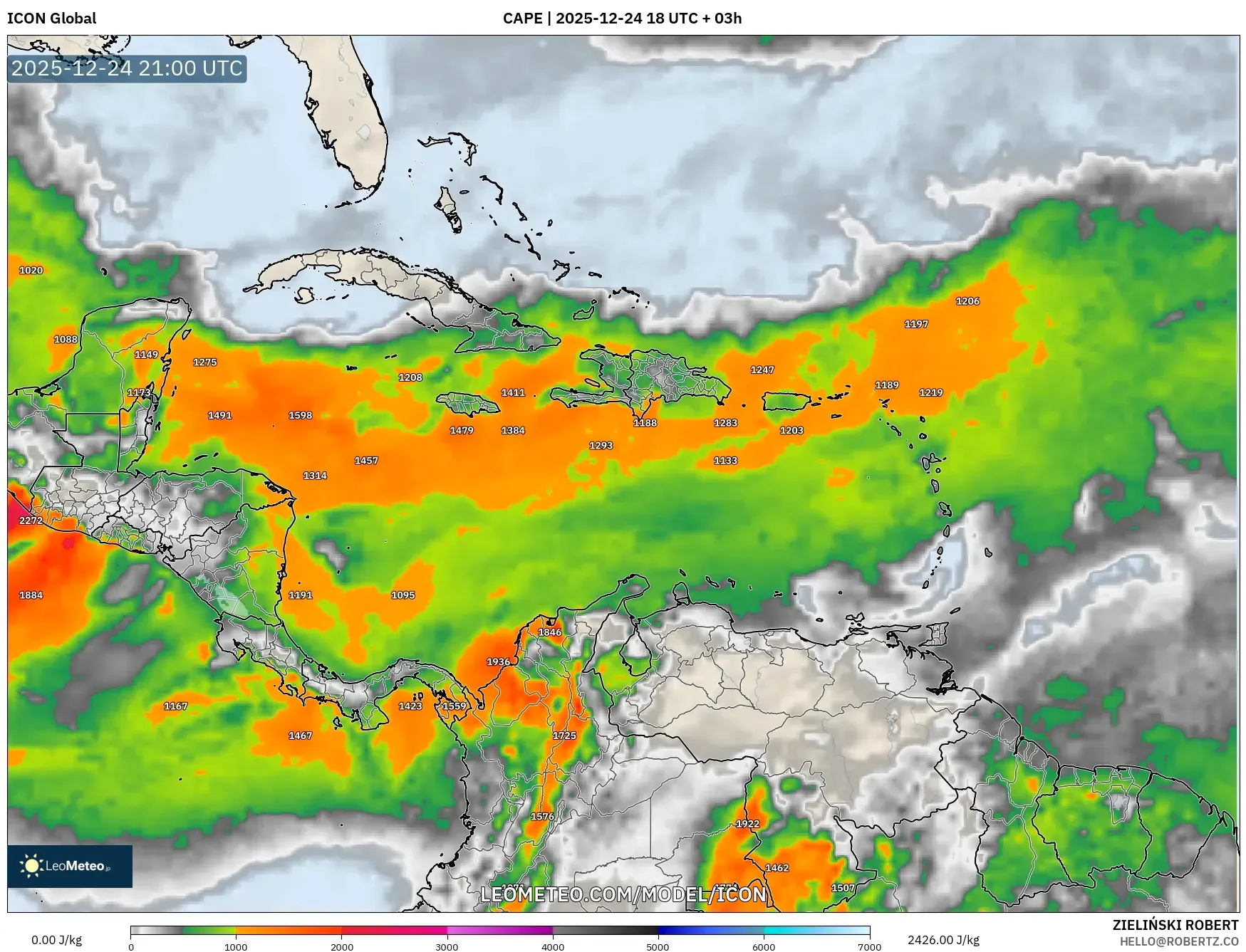 ICON model - Caribbean, CAPE