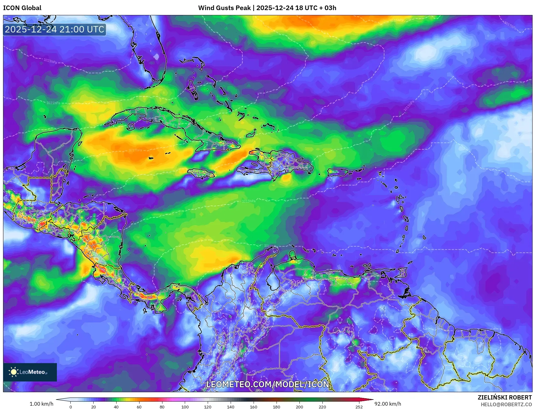 ICON model - Caribbean, Wind Gusts Peak