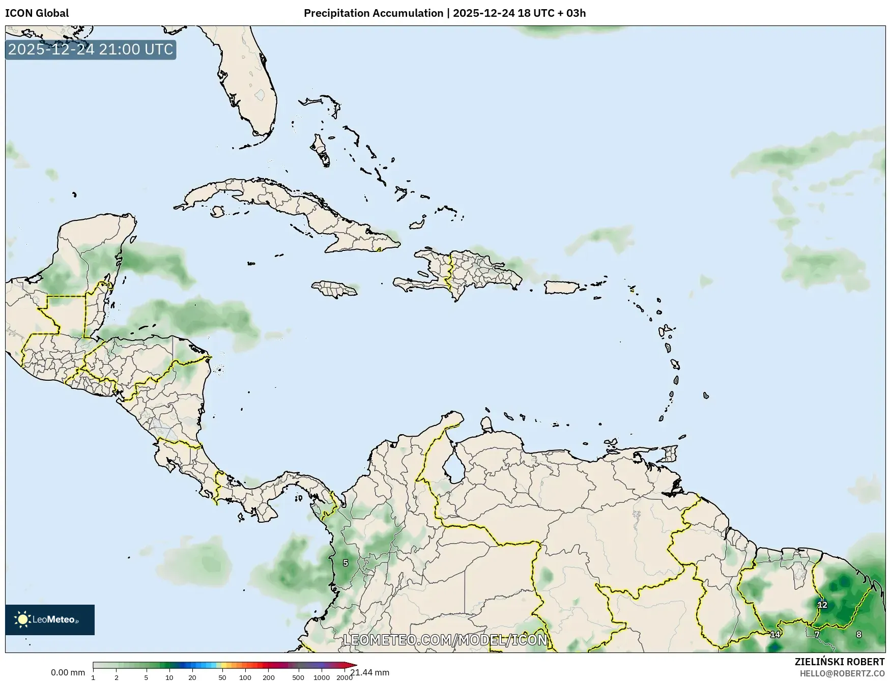ICON model - Caribbean, Precipitation Accumulation