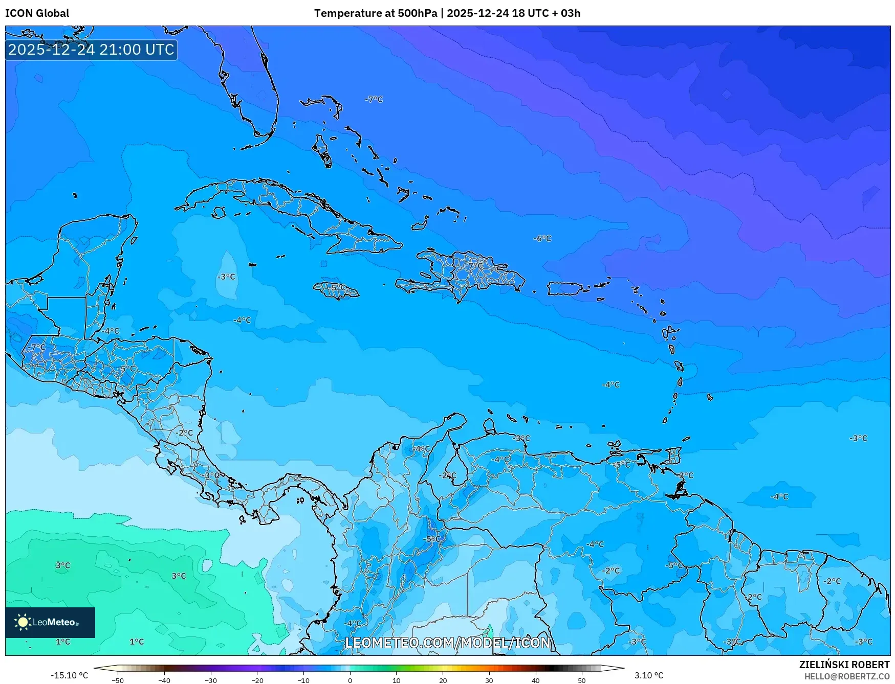 ICON model - Caribbean, Temperature at 500hPa